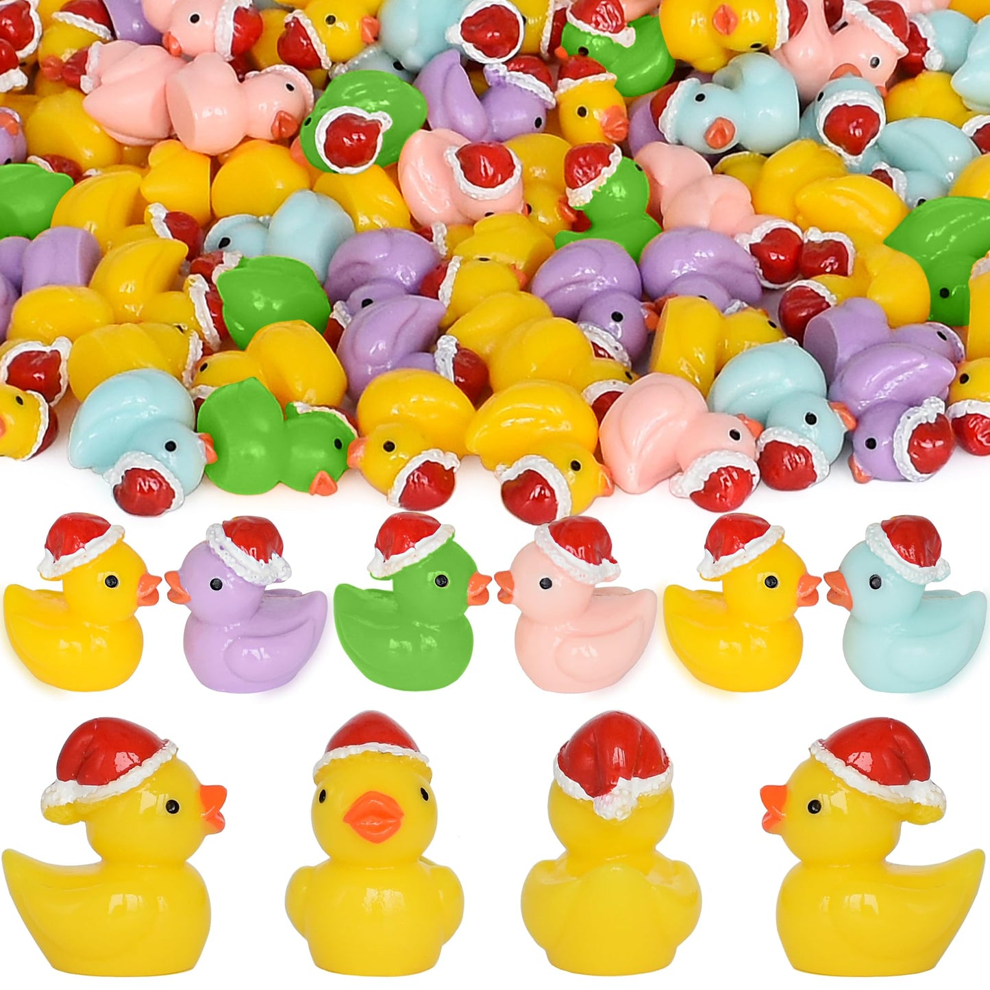 Yuronam 70 Pcs Tiny Christmas Ducks – Resin Miniatures for Slime, Dollhouse & Garden Decor