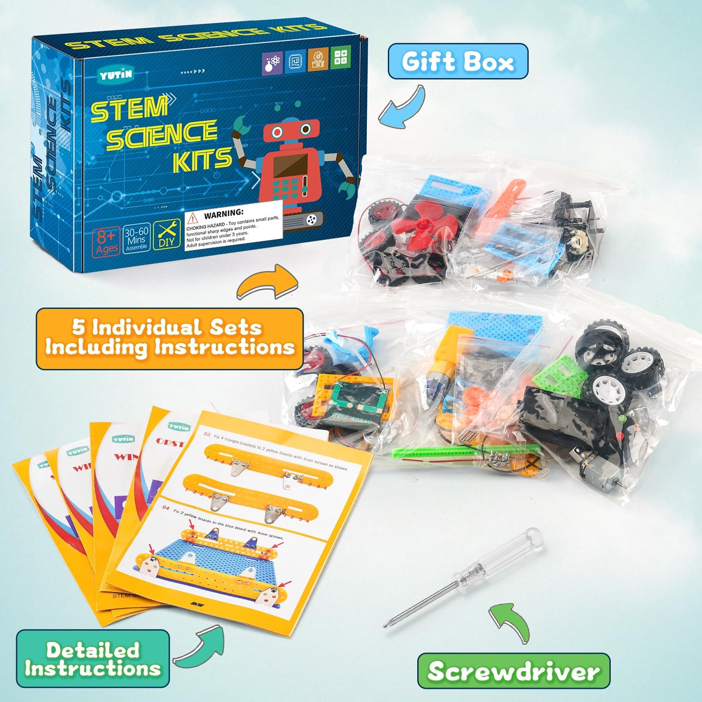 Yutin 5-in-1 STEM Kit for Kids 8-12 | Solar, Wind, Obstacle, Tank & RC Cars