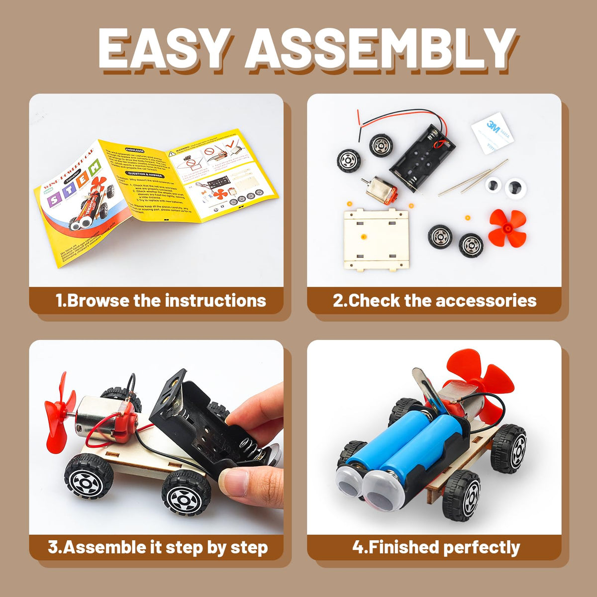 Yutin STEM Wind-Powered Car Kits for Kids 8-12 - 6-Set Wood STEM Toys
