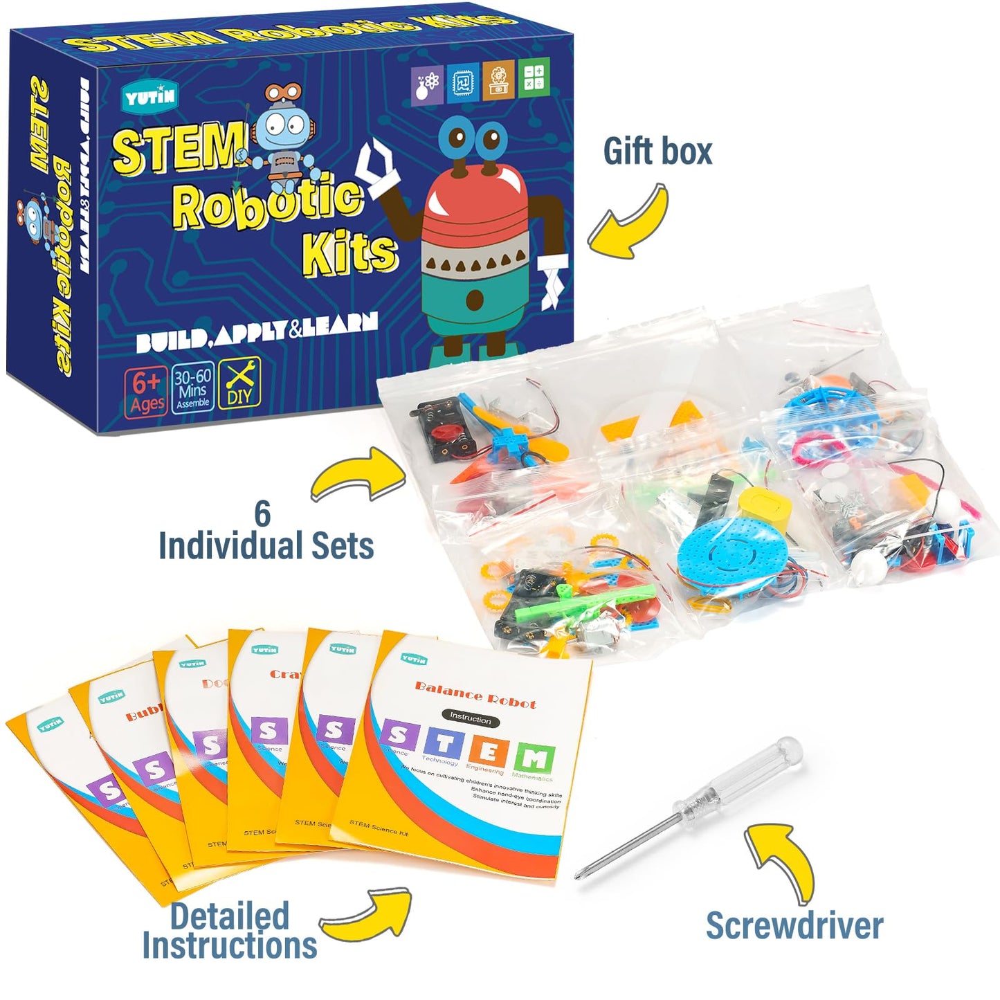 Yutin STEM Robotics Kits for Kids 8-12 | 6-Kit Robot Building Set