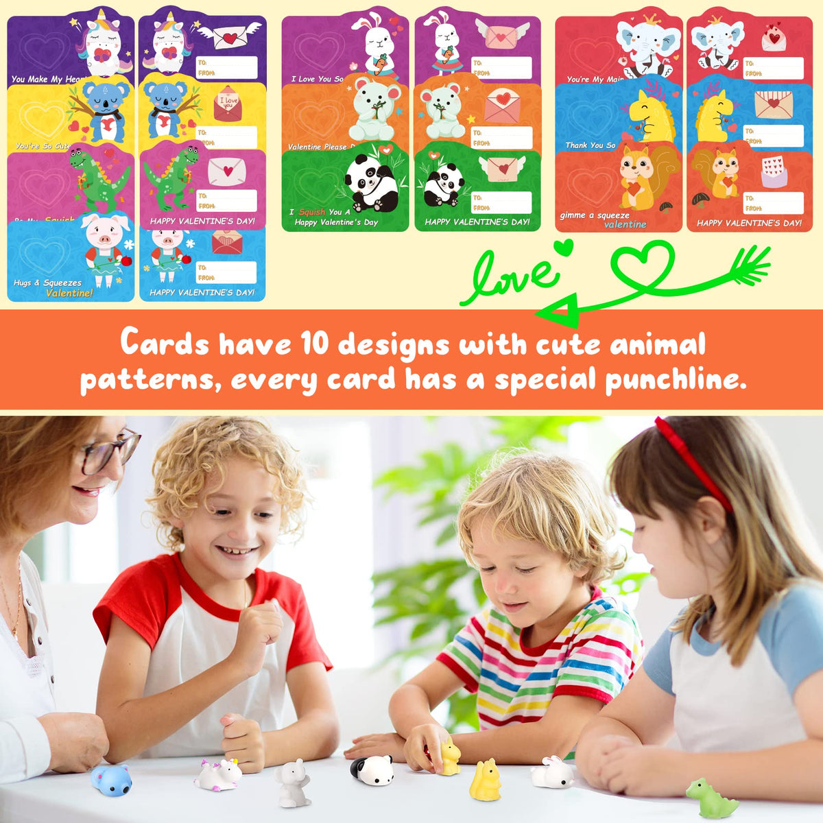Yuumue 30-Pack Valentines Gift Cards with Mochi Squishy Toys – Classroom Prize Set
