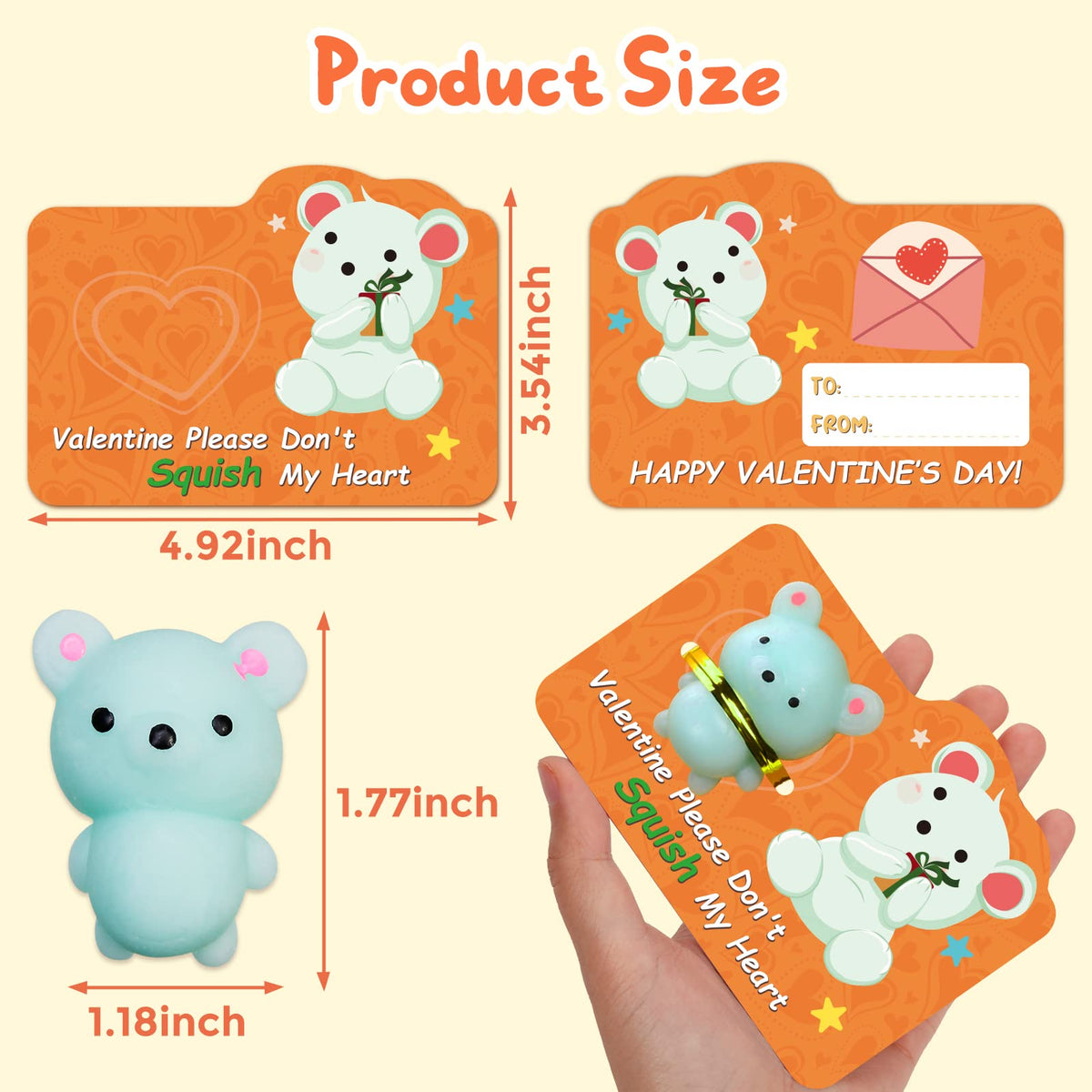 Yuumue 30-Pack Valentines Gift Cards with Mochi Squishy Toys – Classroom Prize Set