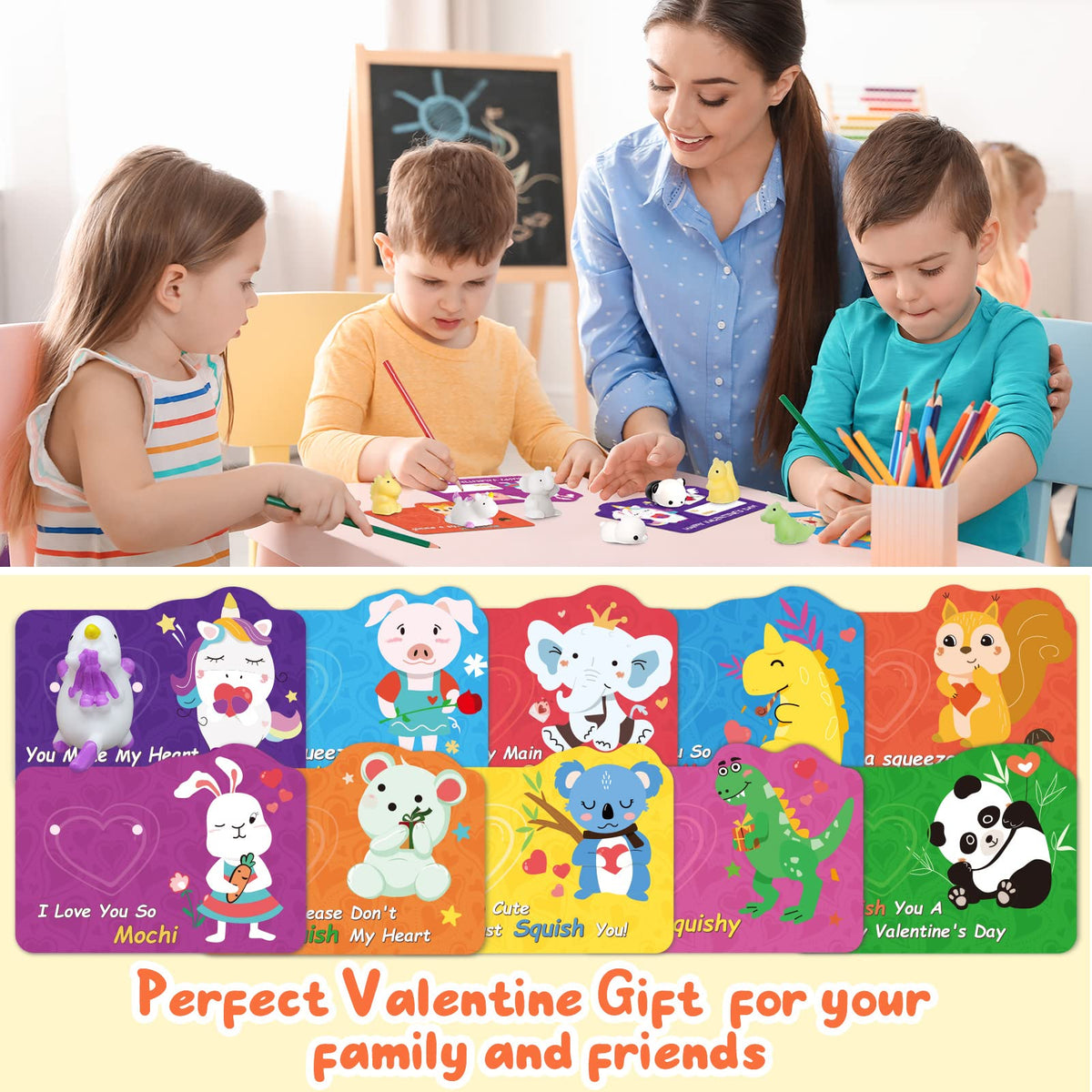 Yuumue 30-Pack Valentines Gift Cards with Mochi Squishy Toys – Classroom Prize Set