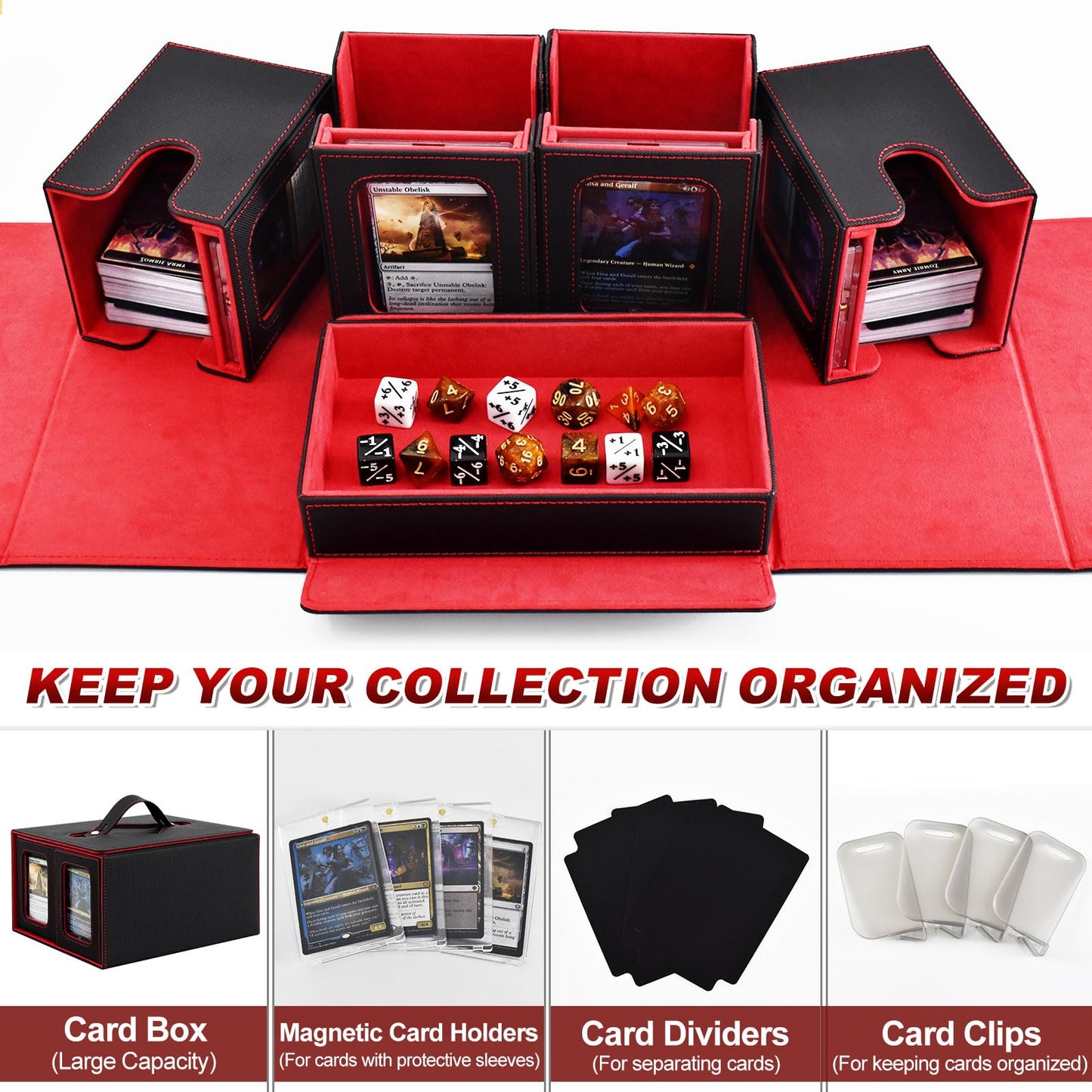 Yuunaie Trading Card Storage Box | Modular MTG Deck Box with Dice Tray & Waterproof Leather