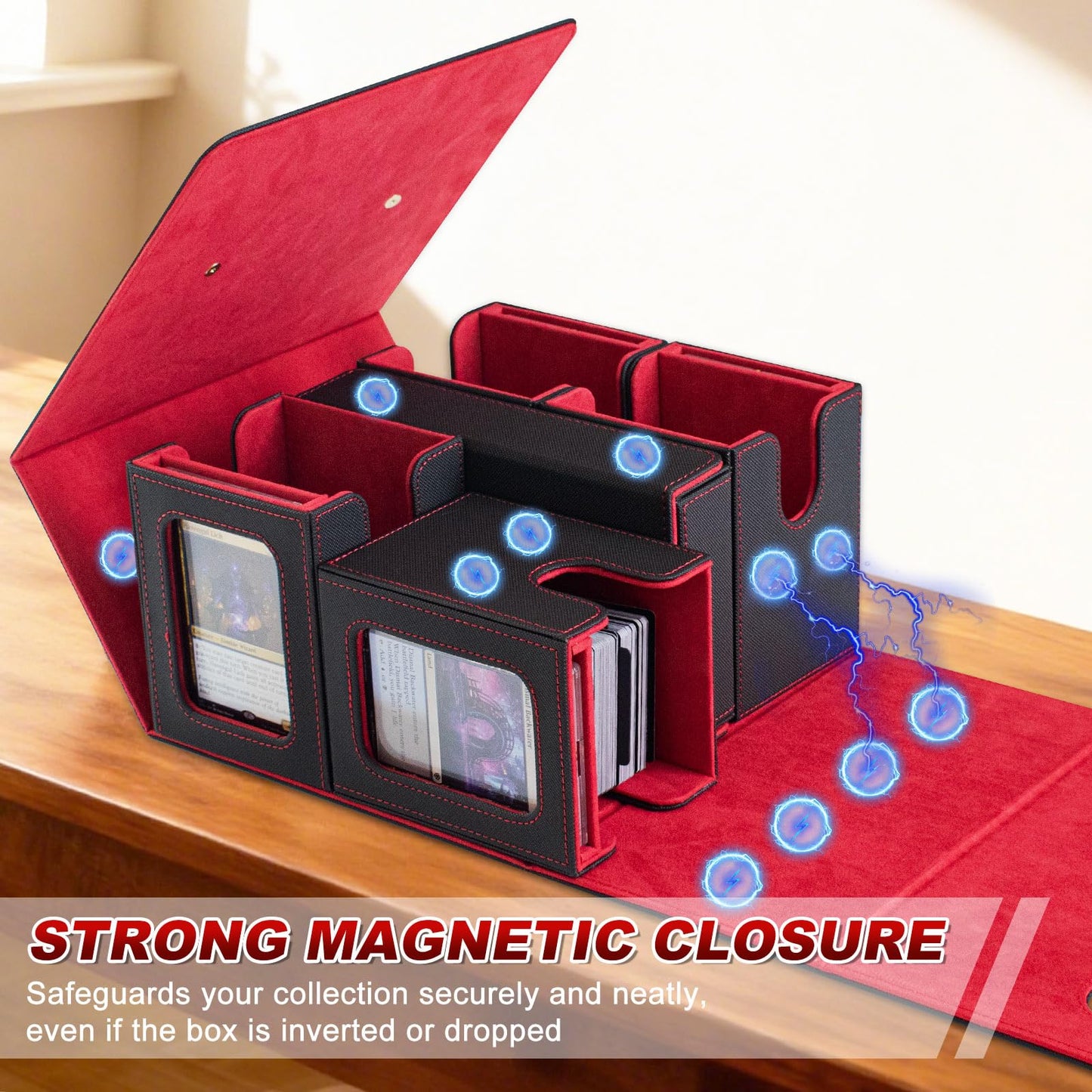Yuunaie Trading Card Storage Box | Modular MTG Deck Box with Dice Tray & Waterproof Leather