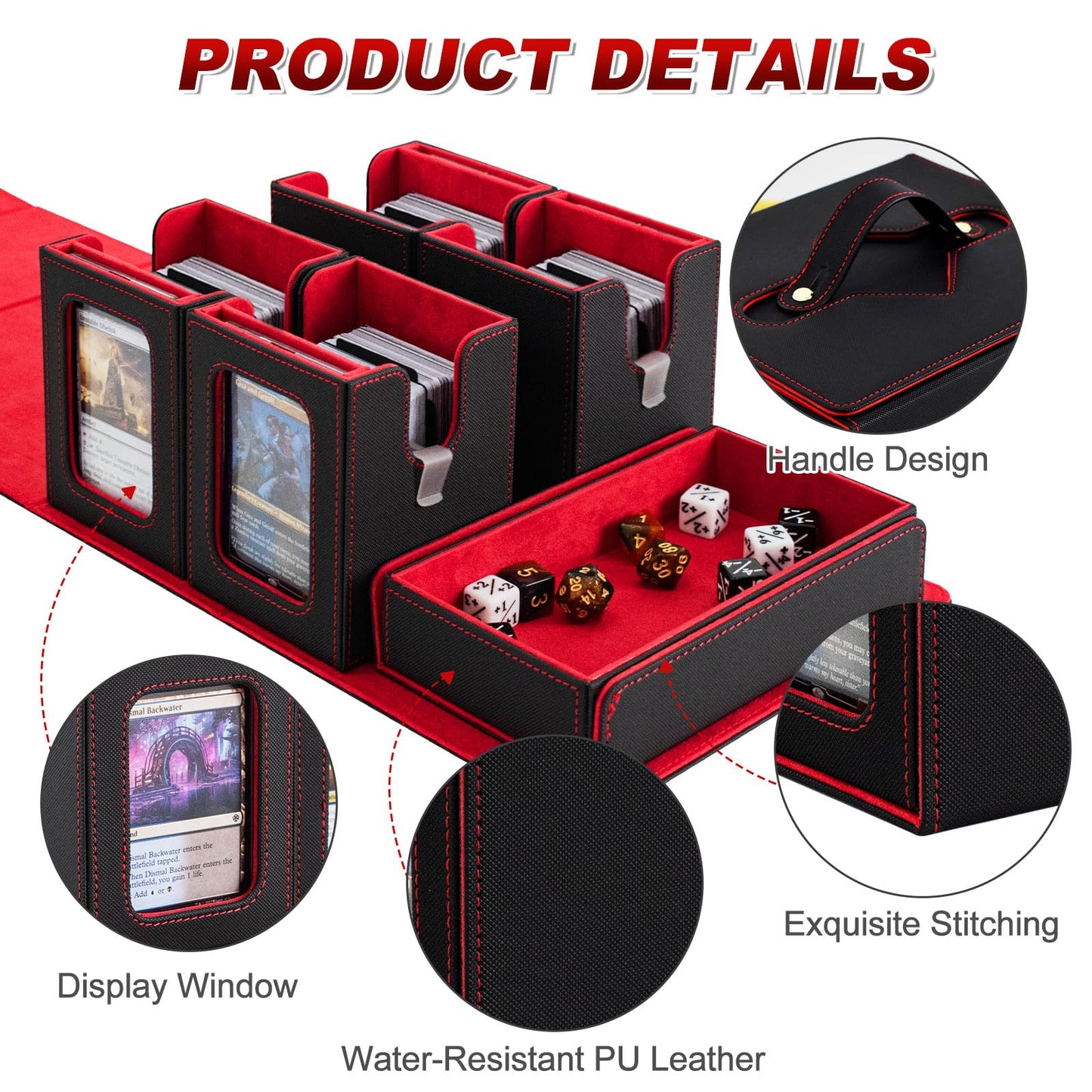 Yuunaie Trading Card Storage Box | Modular MTG Deck Box with Dice Tray & Waterproof Leather