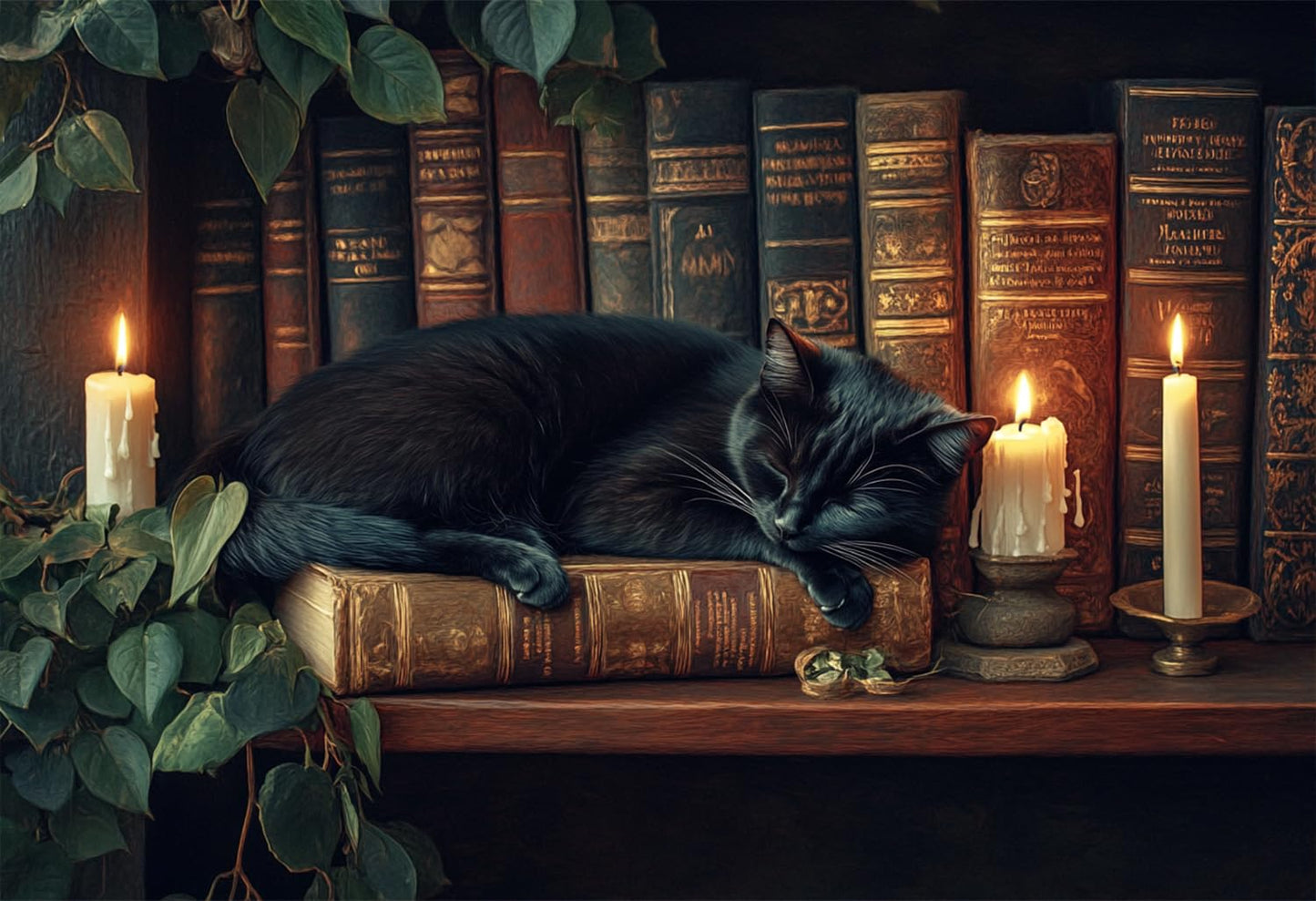 Yuwvewv 1000-Piece Wooden Puzzle for Adults | Black Cat on Bookshelf