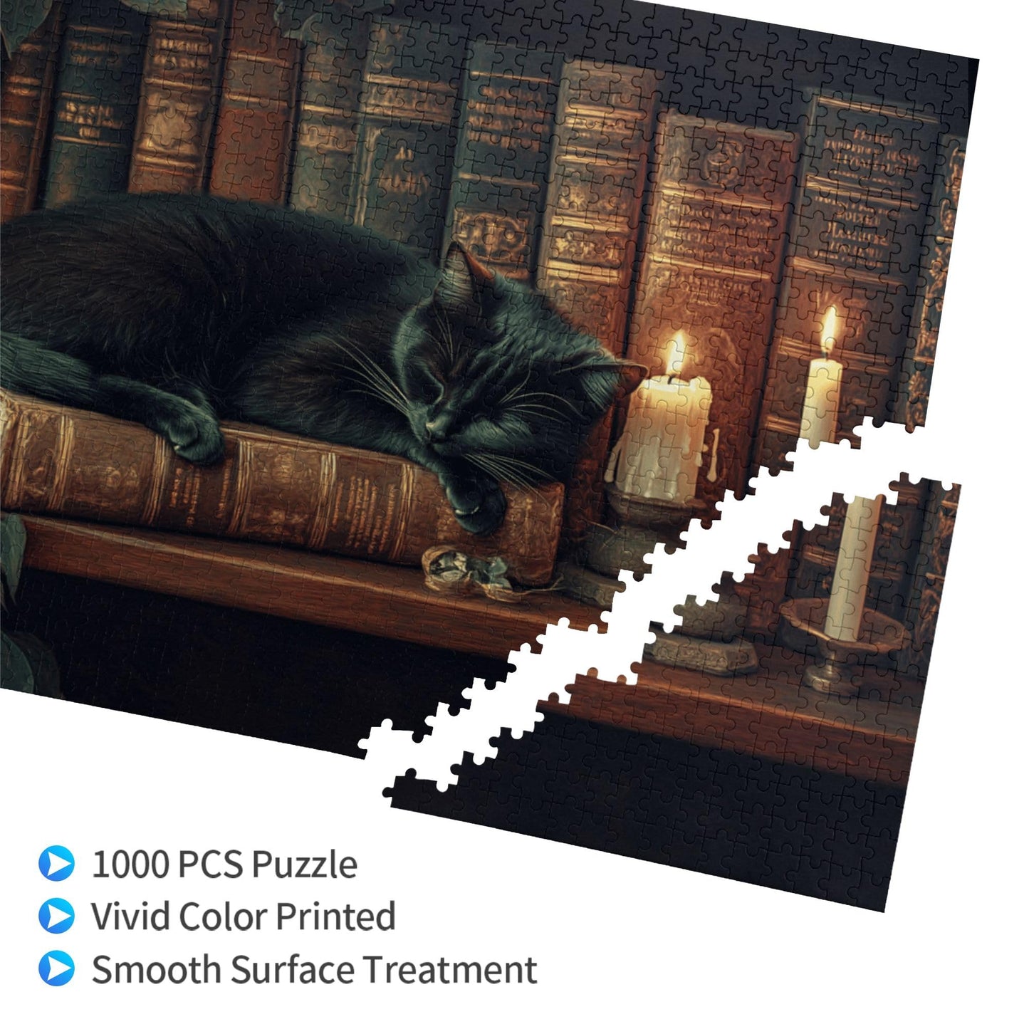 Yuwvewv 1000-Piece Wooden Puzzle for Adults | Black Cat on Bookshelf
