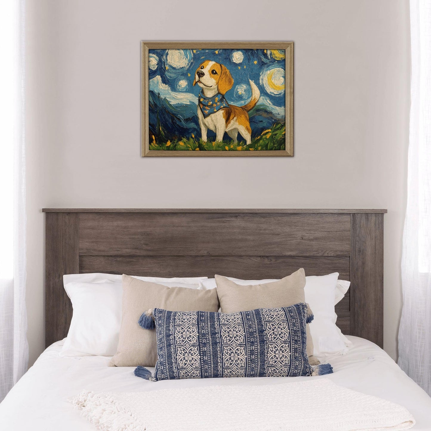 Yuwvewv 500-Piece Starry Night Wooden Puzzle – Beagle Dog under Moonlit Sky