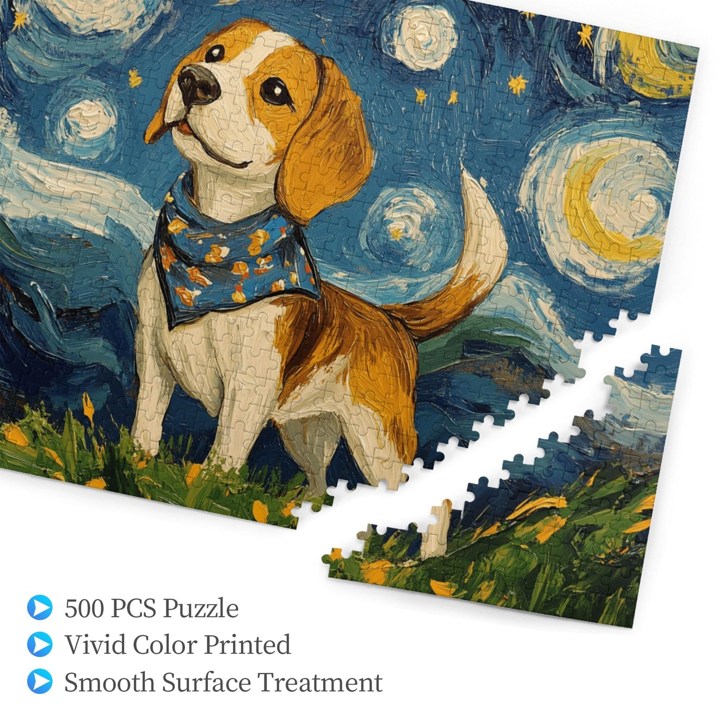 Yuwvewv 500-Piece Starry Night Wooden Puzzle – Beagle Dog under Moonlit Sky