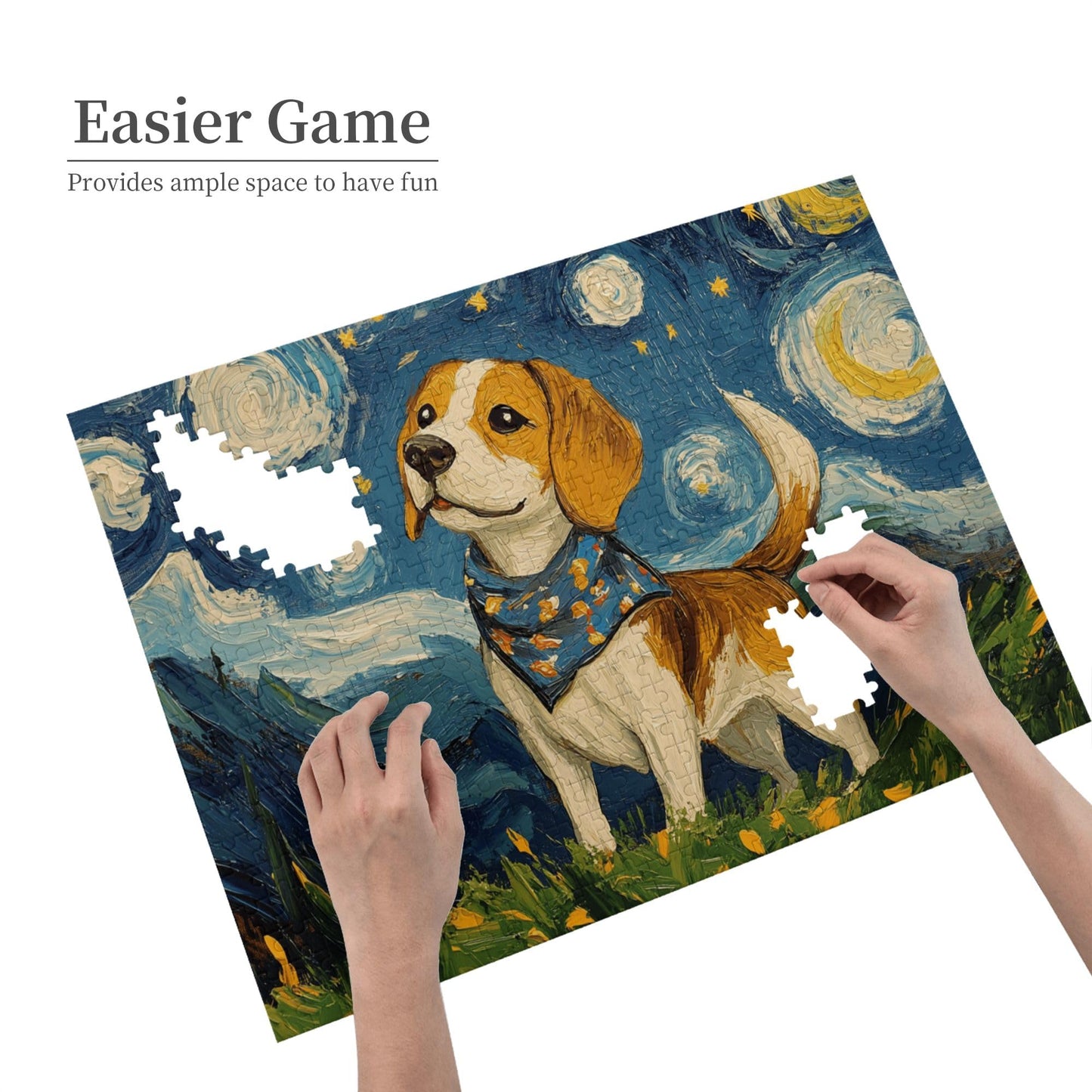 Yuwvewv 500-Piece Starry Night Wooden Puzzle – Beagle Dog under Moonlit Sky