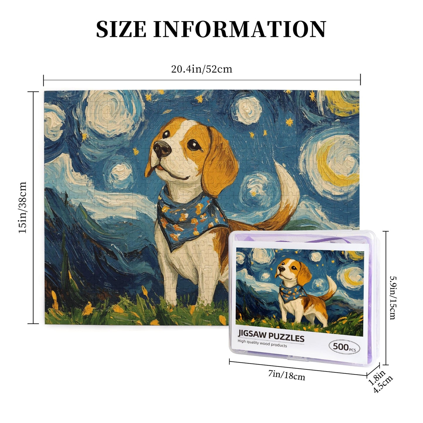 Yuwvewv 500-Piece Starry Night Wooden Puzzle – Beagle Dog under Moonlit Sky