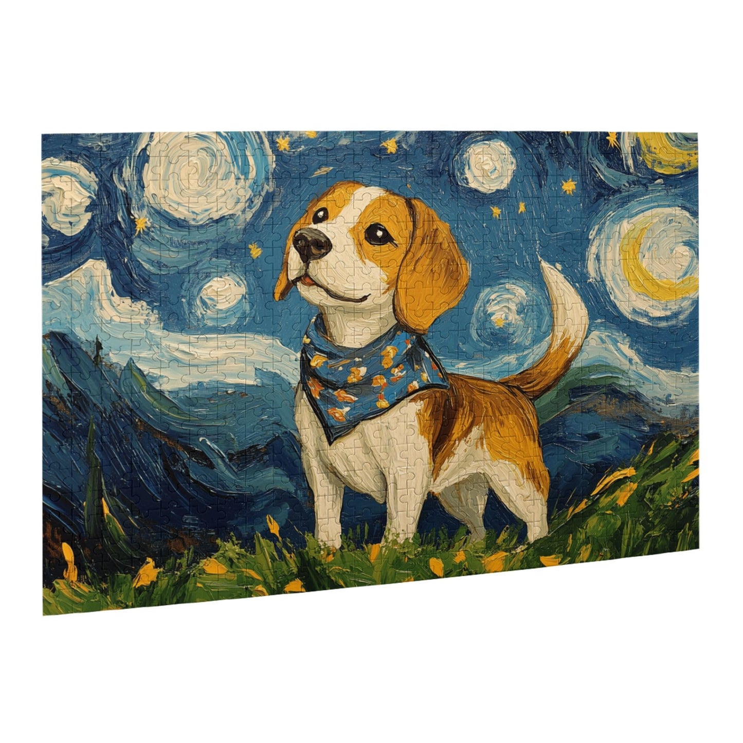 Yuwvewv 500-Piece Starry Night Wooden Puzzle – Beagle Dog under Moonlit Sky