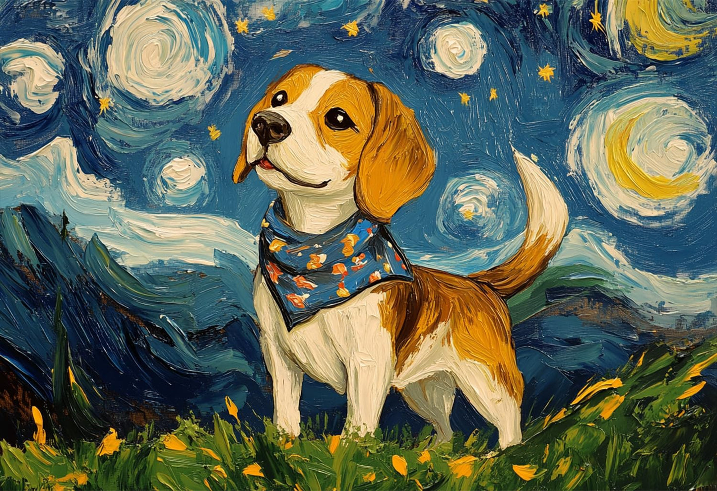 Yuwvewv 500-Piece Starry Night Wooden Puzzle – Beagle Dog under Moonlit Sky