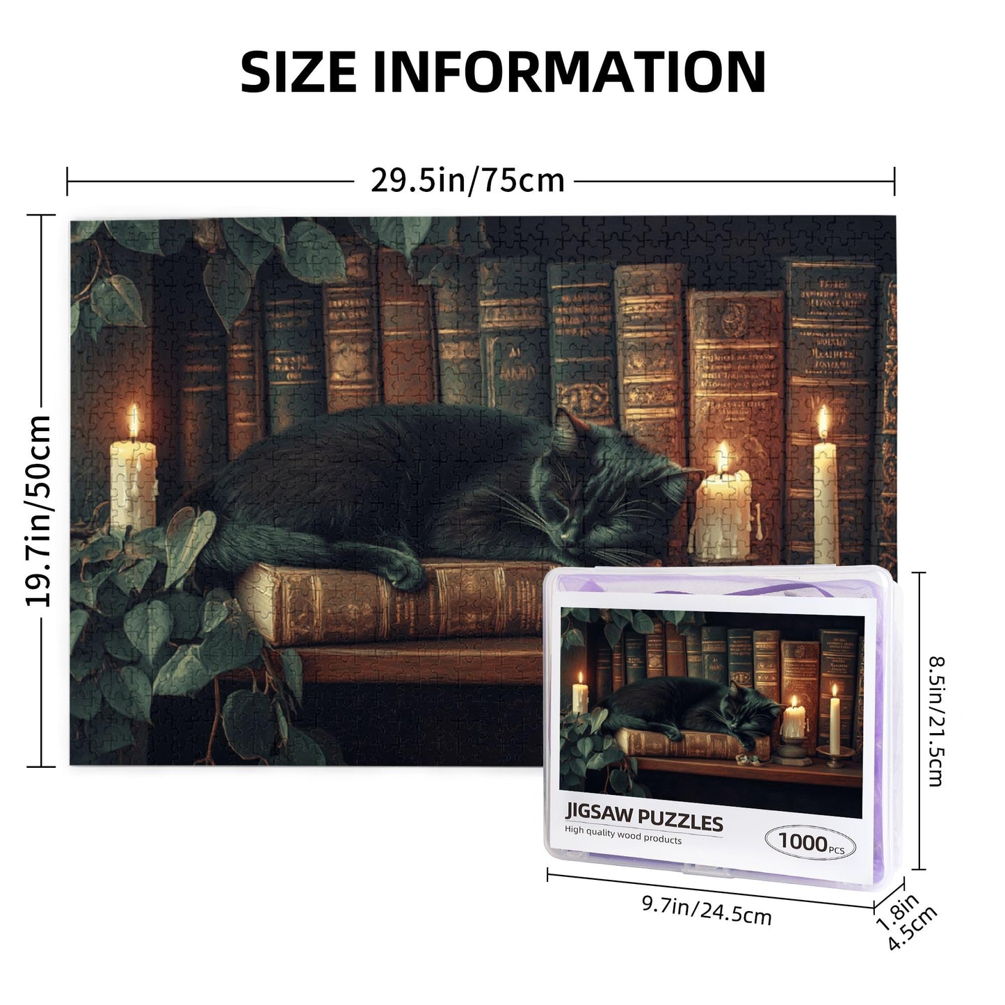 Yuwvewv 1000-Piece Wooden Puzzle for Adults | Black Cat on Bookshelf