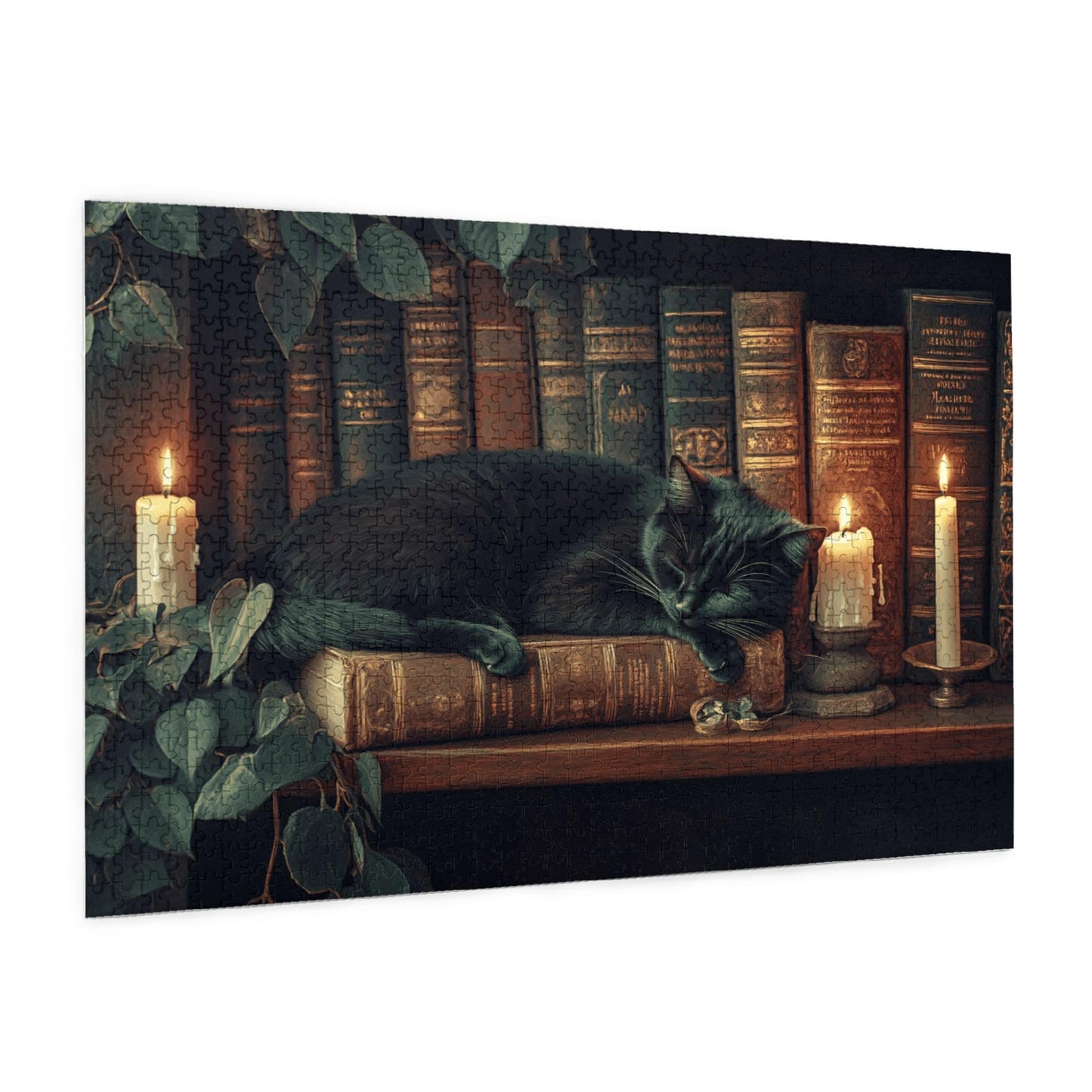 Yuwvewv 1000-Piece Wooden Puzzle for Adults | Black Cat on Bookshelf