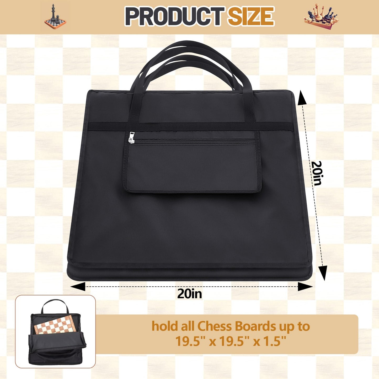 Yuxung Inch Chess Bag 20x20 – Durable Nylon-Fiber Board Carrier with Zippered Pocket