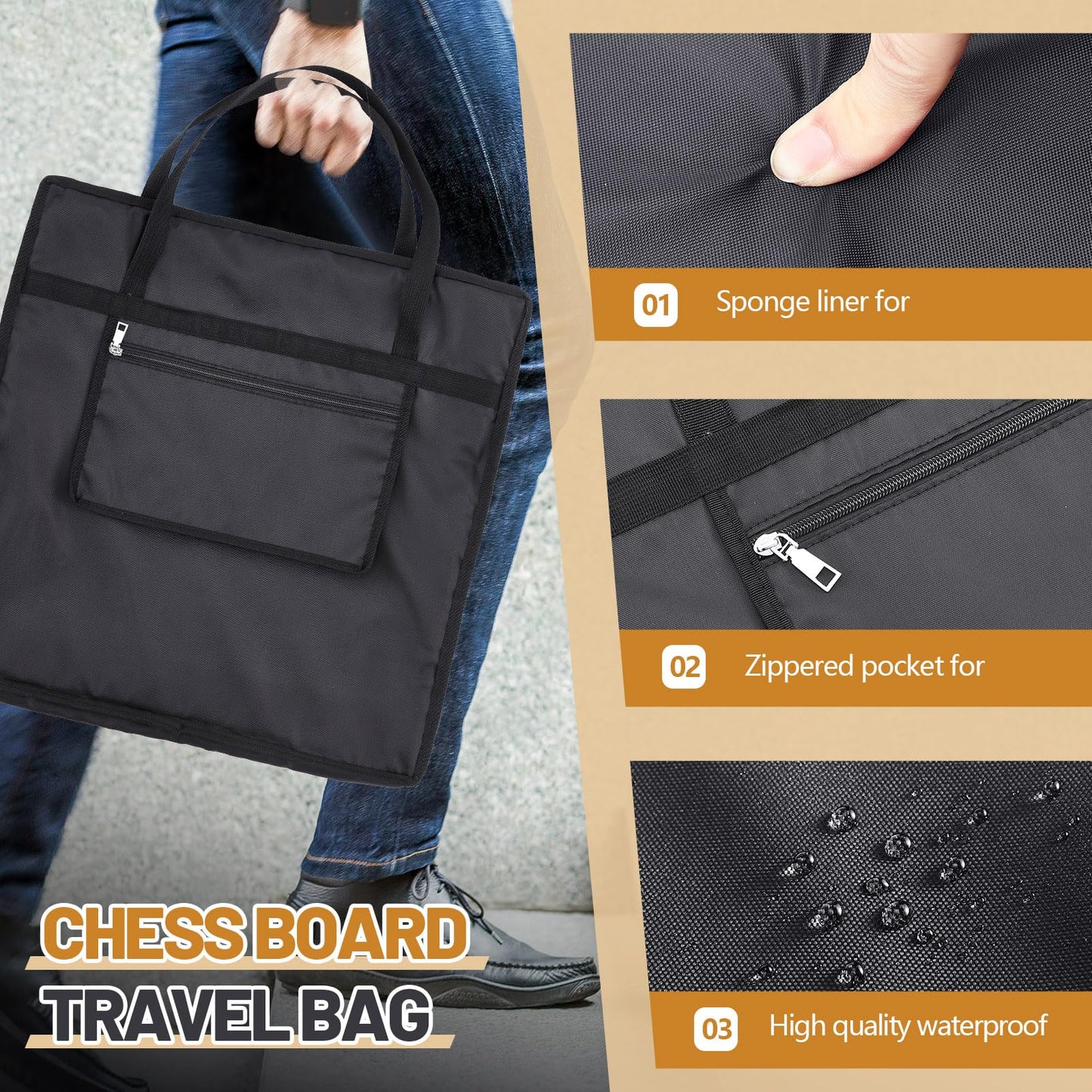 Yuxung Inch Chess Bag 22x22 – Canvas & Nylon-Fiber Chess Board Carrying Bag with Zippered Pocket