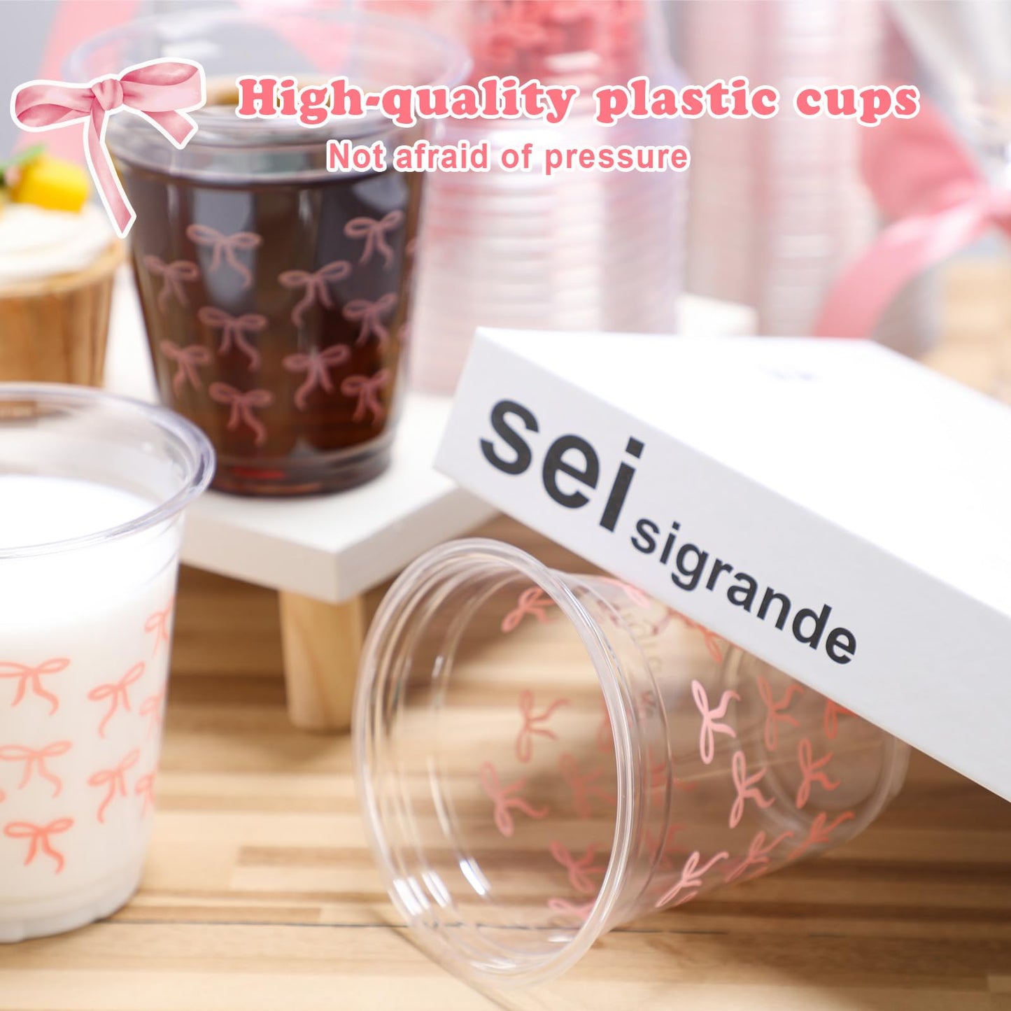Yuxung Pink Bow Cups - 50-Pack, 12 oz Plastic Tumblers for Birthday & Party