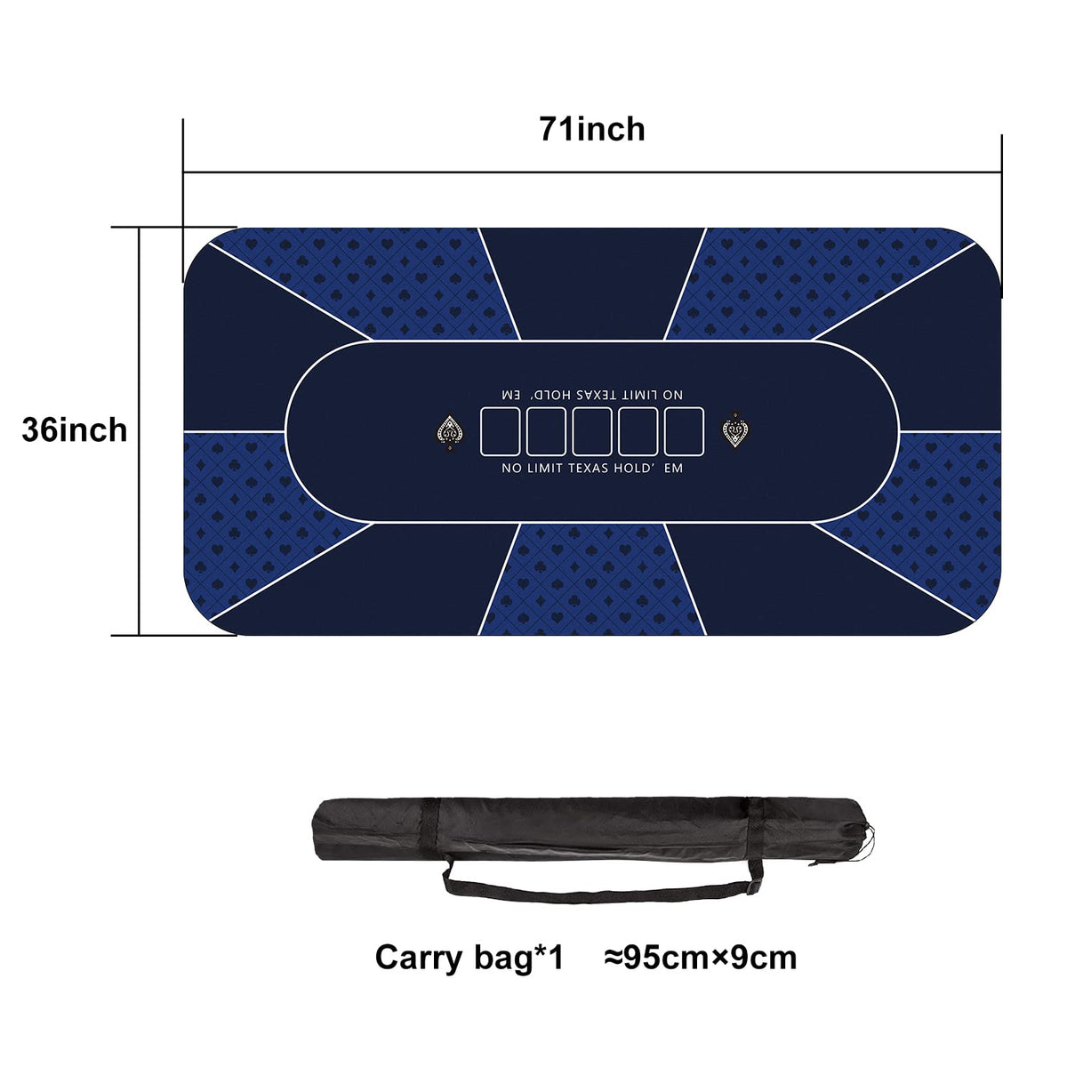 YUZPKRSI Poker Mat 70x35 Blue – 8-Player Texas Hold’em Table Top