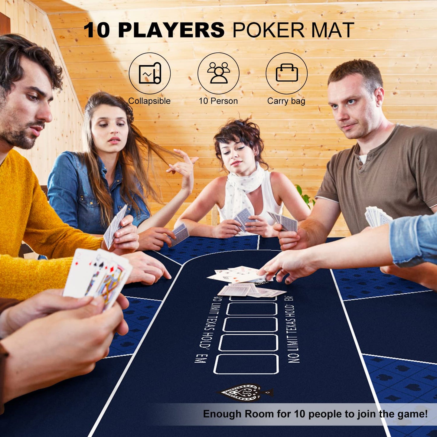 YUZPKRSI Poker Mat 70x35 Blue – 8-Player Texas Hold’em Table Top