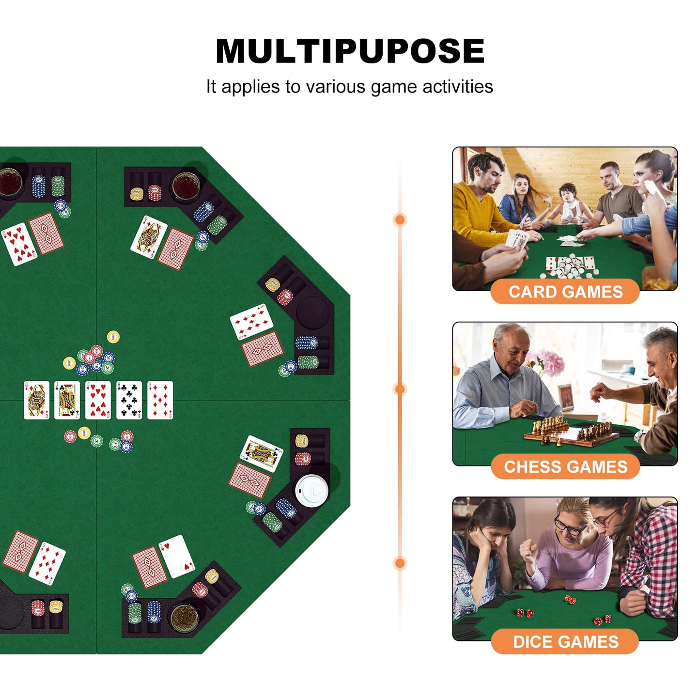 YUZPKRSI 48 Inch Foldable Poker Table Top for 8 Players – Octagon Green Felt with Chip Trays & Cup Holders