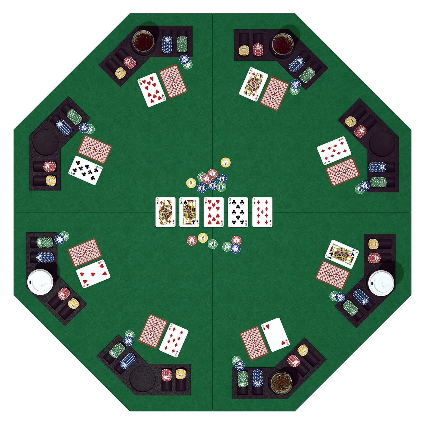 YUZPKRSI 48 Inch Foldable Poker Table Top for 8 Players – Octagon Green Felt with Chip Trays & Cup Holders