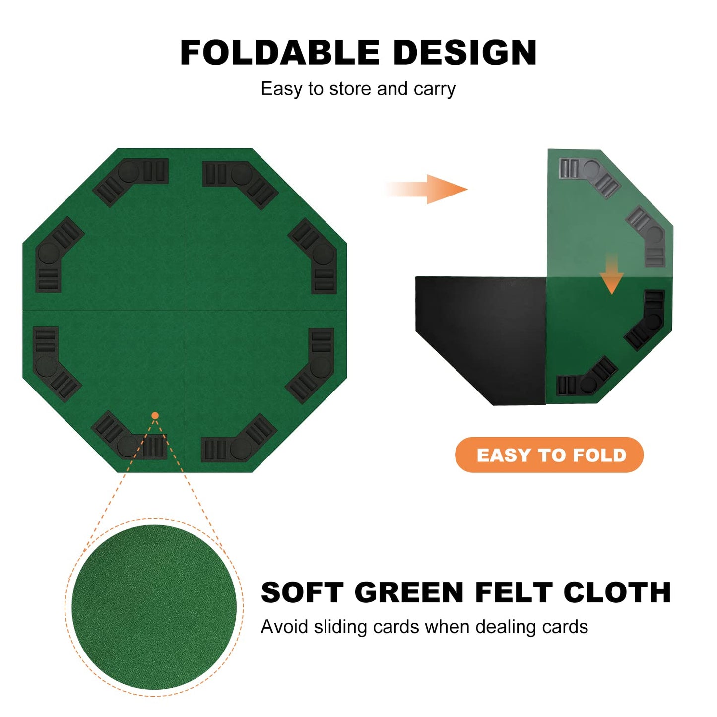 YUZPKRSI 48 Inch Foldable Poker Table Top for 8 Players – Octagon Green Felt with Chip Trays & Cup Holders
