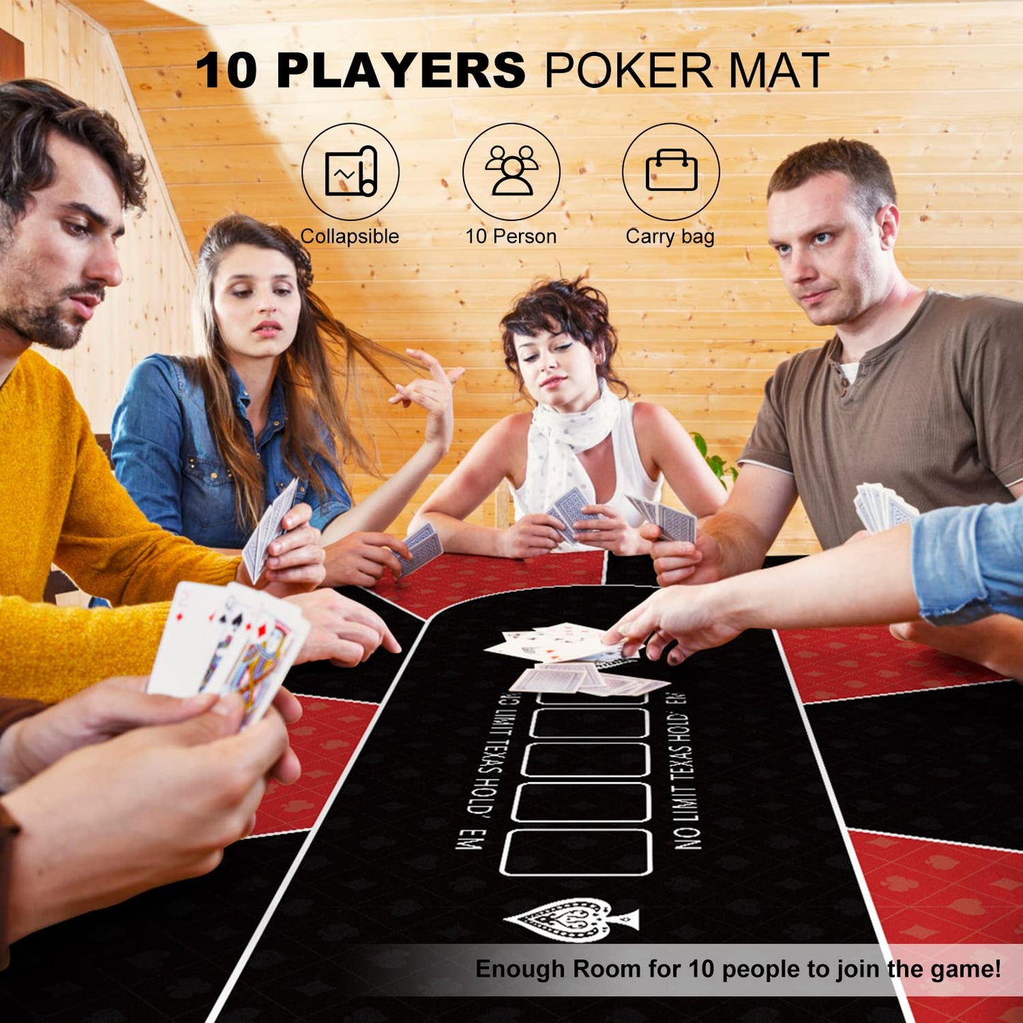 YUZPKRSI 70x35 Inch Poker Mat – 8-Player Folding Tabletop Rubber Poker Surface with Carry Bag