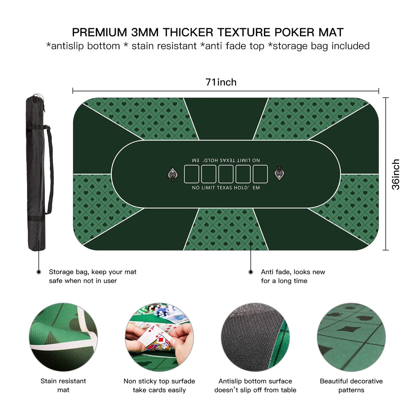 YUZPKRSI 70x35 Poker Mat – Portable, Non-Slip Table Top for 6-8 Players