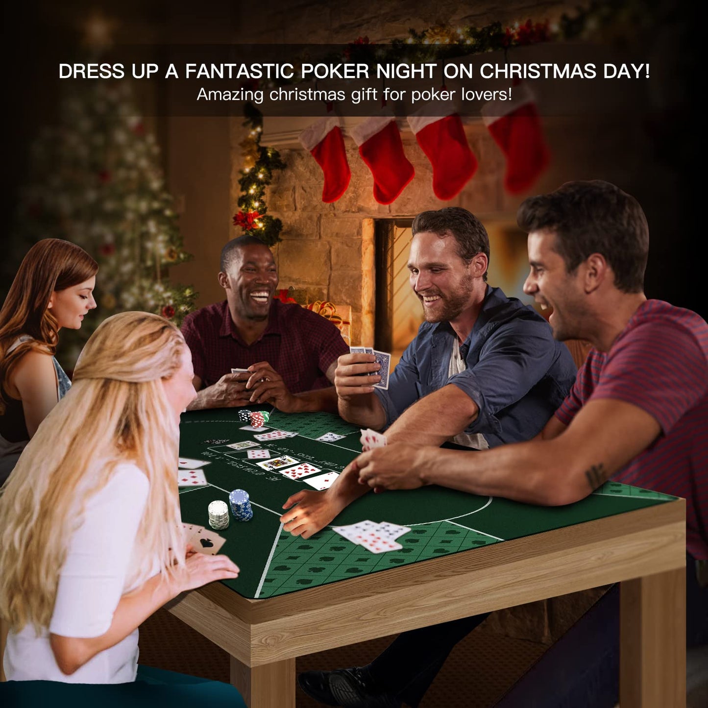 YUZPKRSI 47x23 Inch Poker Mat – 6-Player Texas Hold’em Table Top, Folding & Portable with Carry Bag