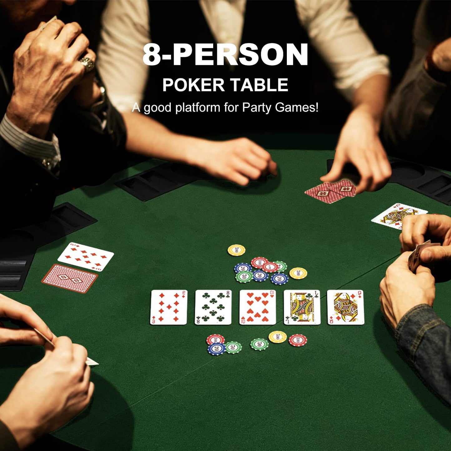 YUZPKRSI 48 Inch Foldable Poker Table Top for 8 Players – Octagon Green Felt with Chip Trays & Cup Holders
