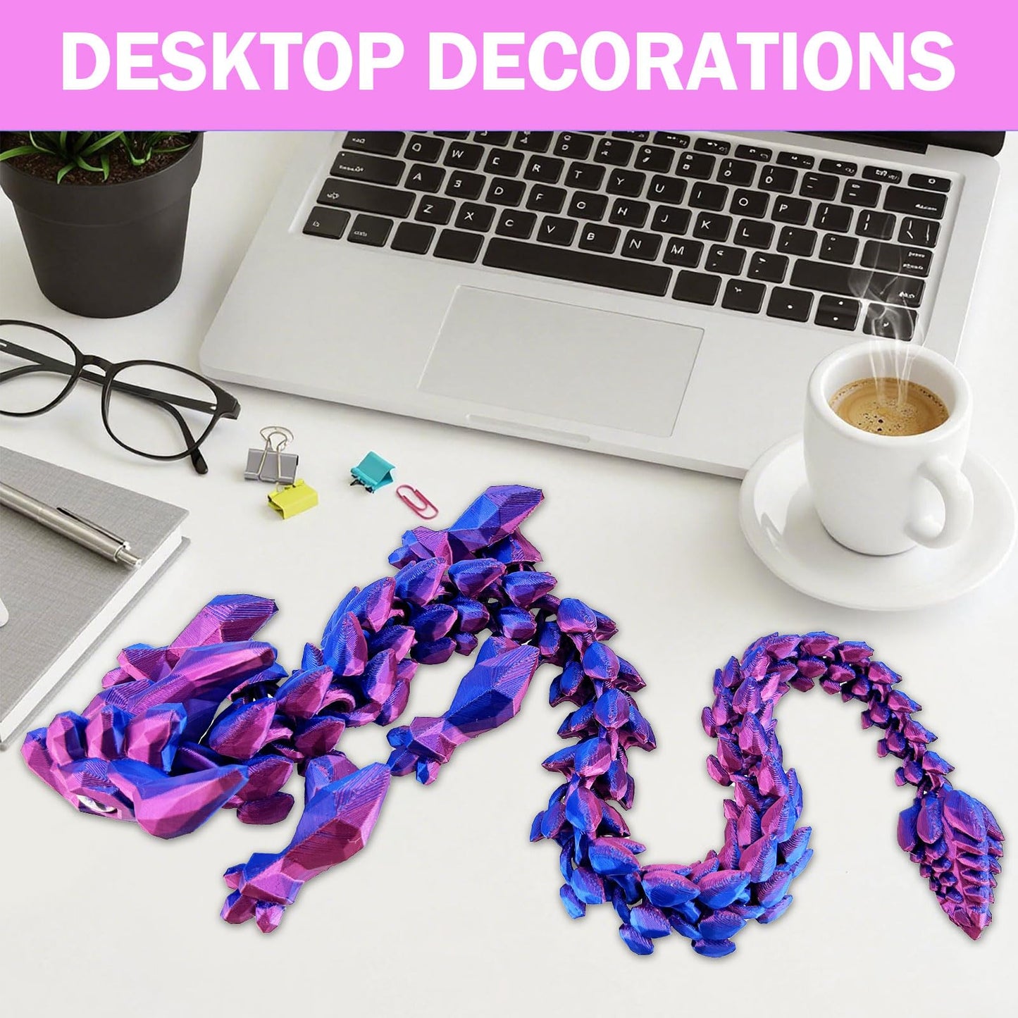 YVBBHE 30in Large 3D Printed Articulated Dragon – Laser Purple Fidget Toy for Stress & Focus