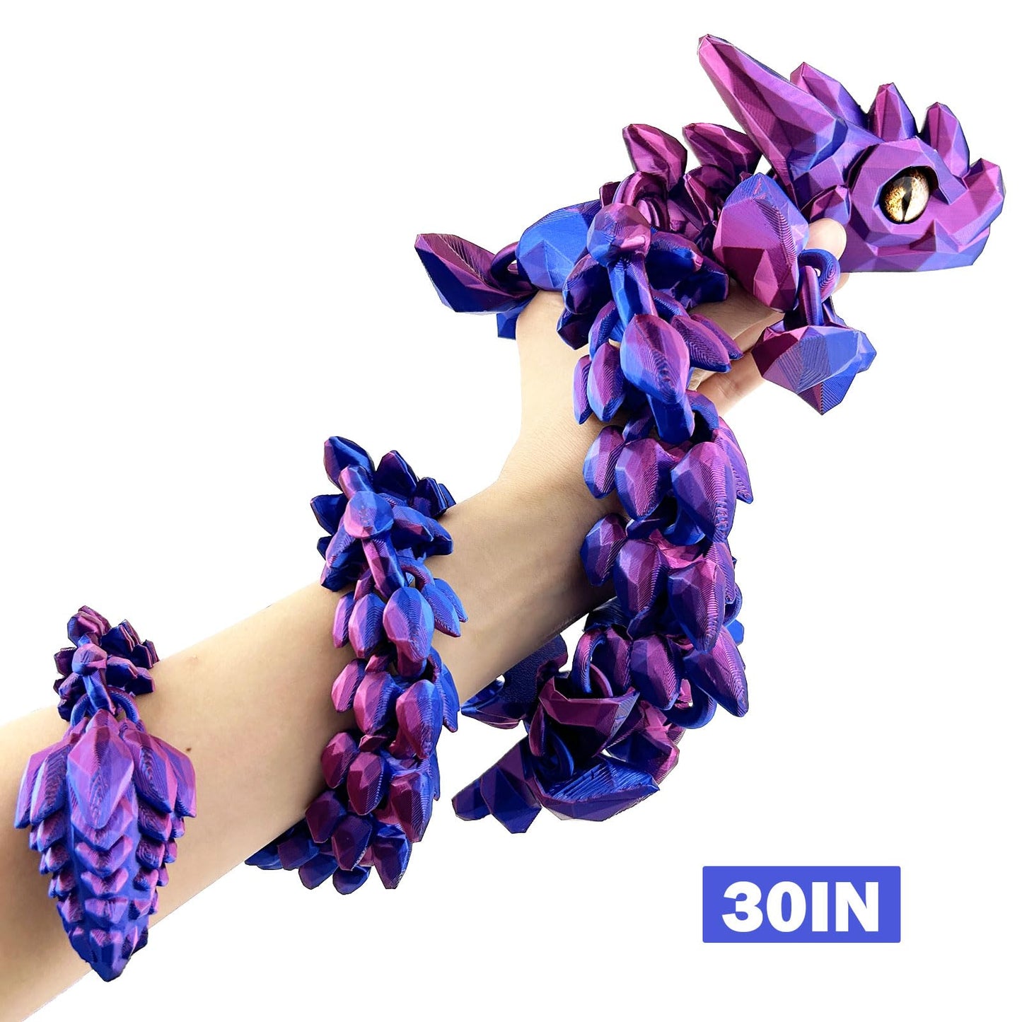 YVBBHE 30in Large 3D Printed Articulated Dragon – Laser Purple Fidget Toy for Stress & Focus
