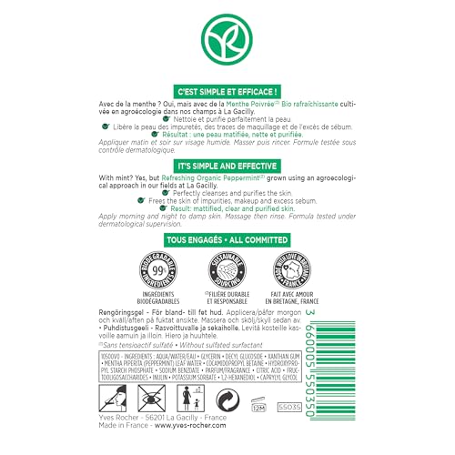 Yves Rocher Purifying Cleansing Gel Pure Menthe – For Combination to Oily Skin | 125 ml / 4.2 oz