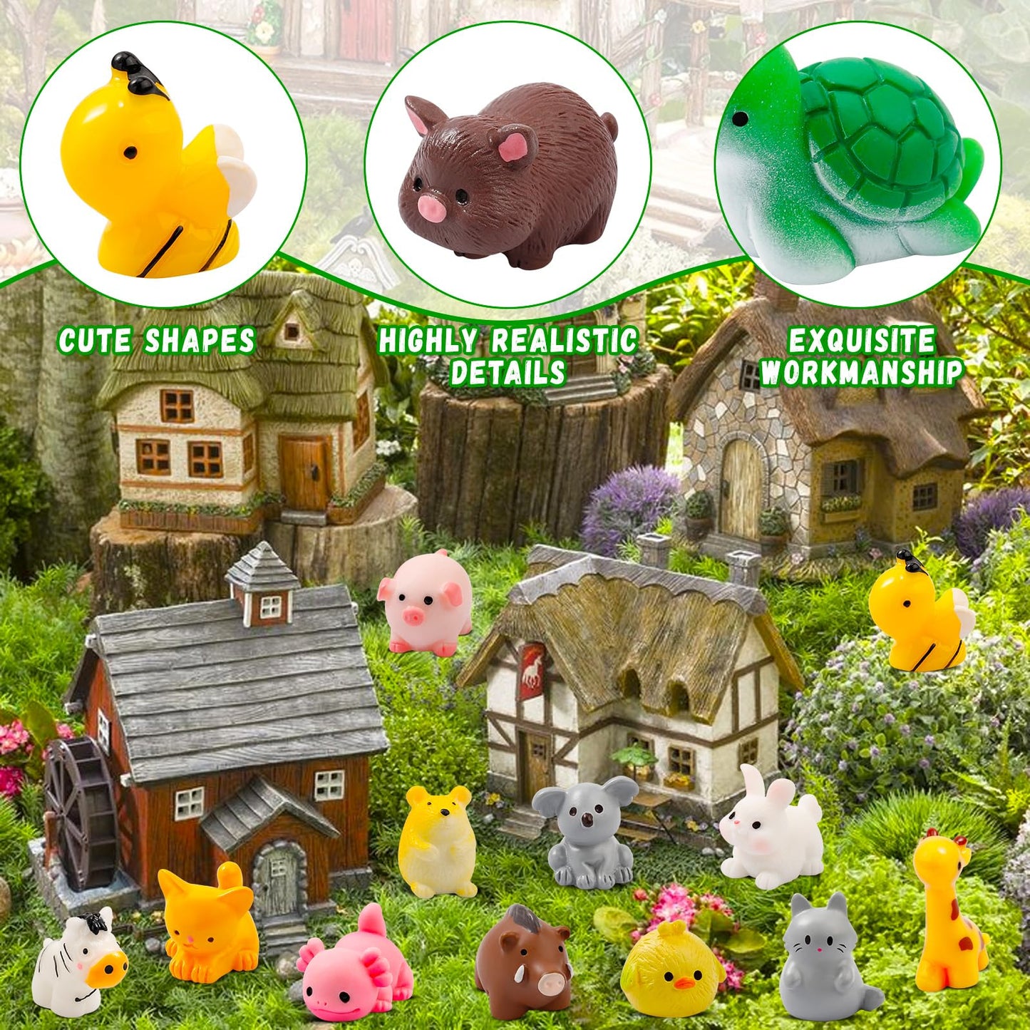 Ywevyezc 42 Pcs Mini Resin Animals - 42 Styles for Fairy Gardens & Dollhouses