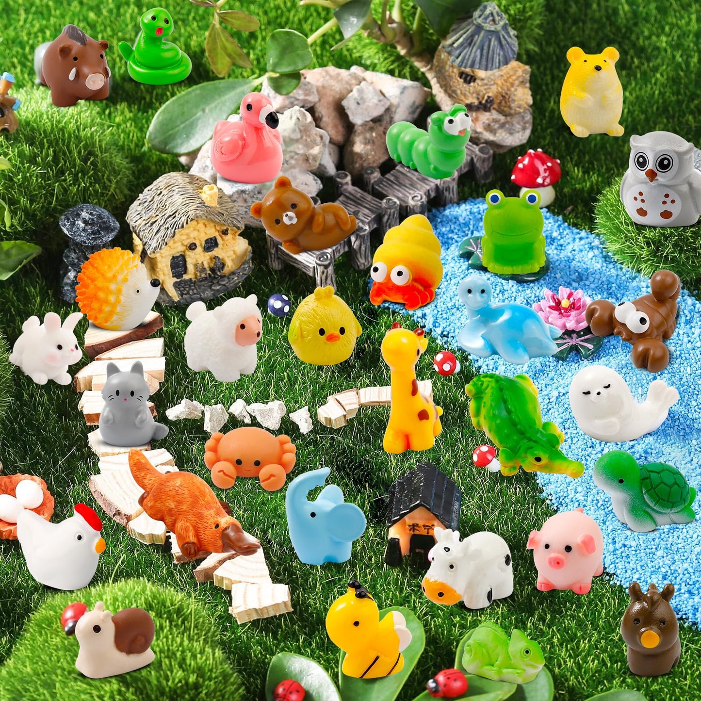Ywevyezc 42 Pcs Mini Resin Animals - 42 Styles for Fairy Gardens & Dollhouses