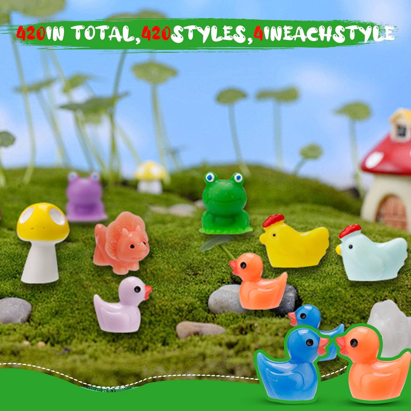 Ywevyezc 420 Pcs Mini Resin Animals - 12 Styles for Fairy Garden & Dollhouse Decor