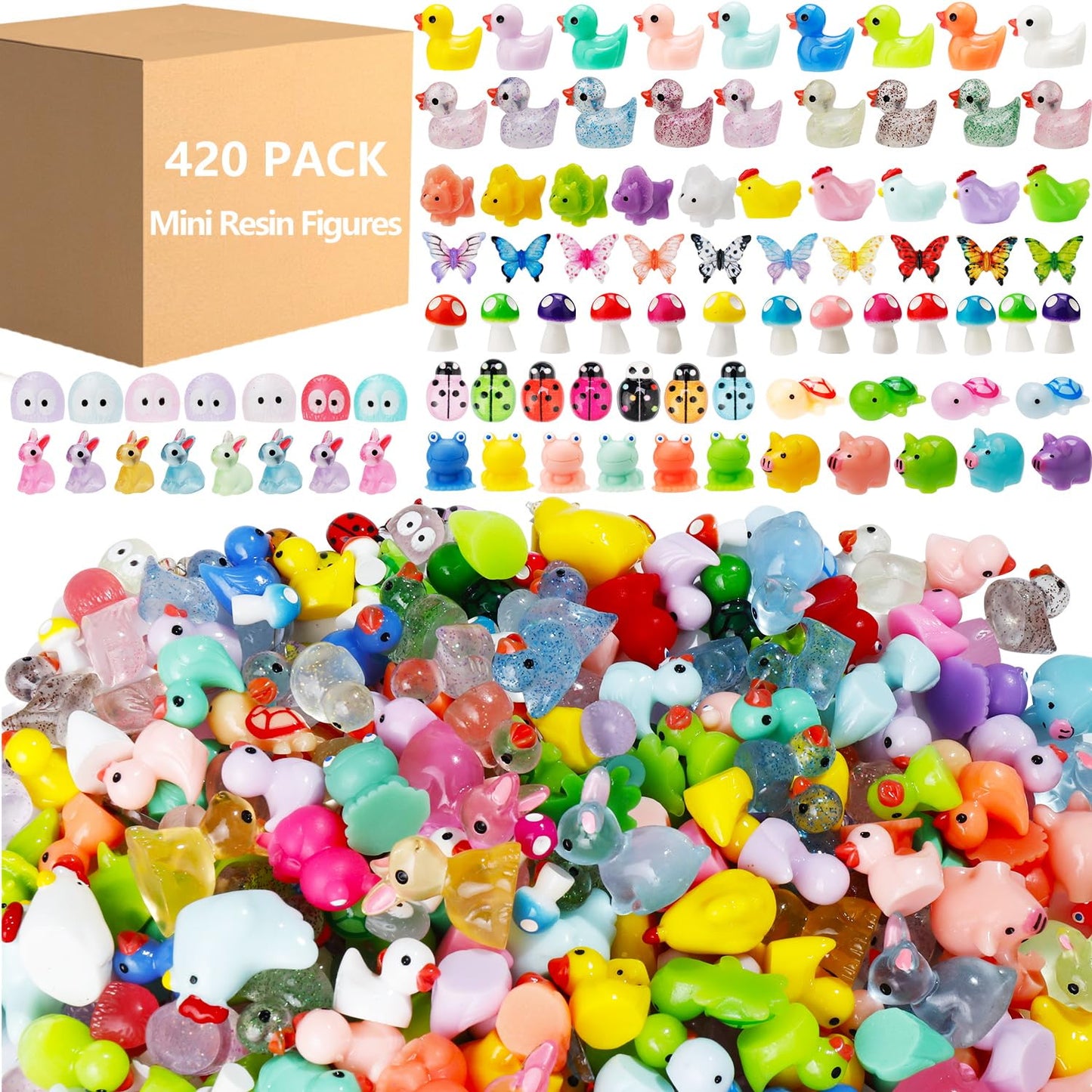 Ywevyezc 420 Pcs Mini Resin Animals - 12 Styles for Fairy Garden & Dollhouse Decor