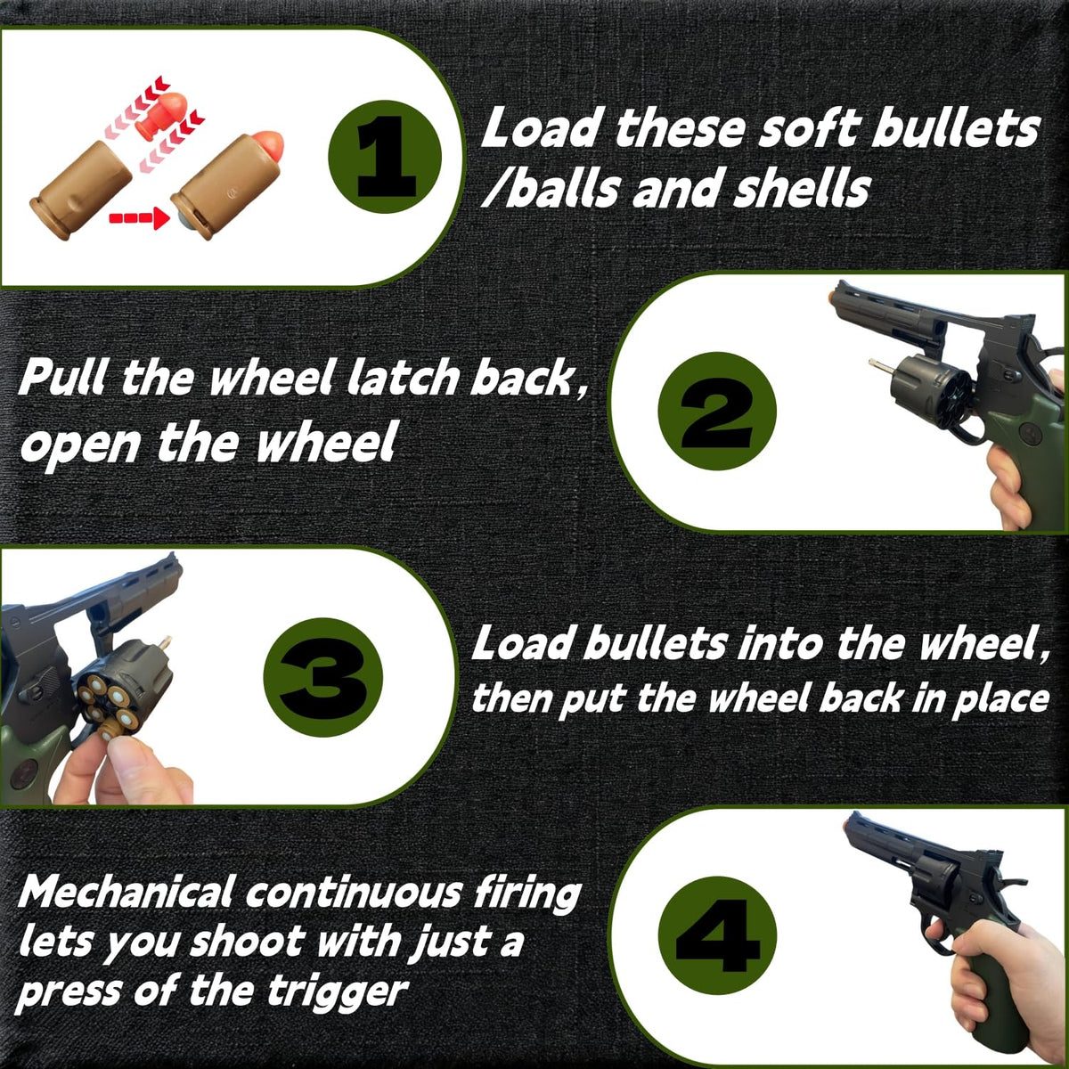 YWISJME Toy Revolver Foam Bullets – Realistic Safe Indoor/Outdoor Play