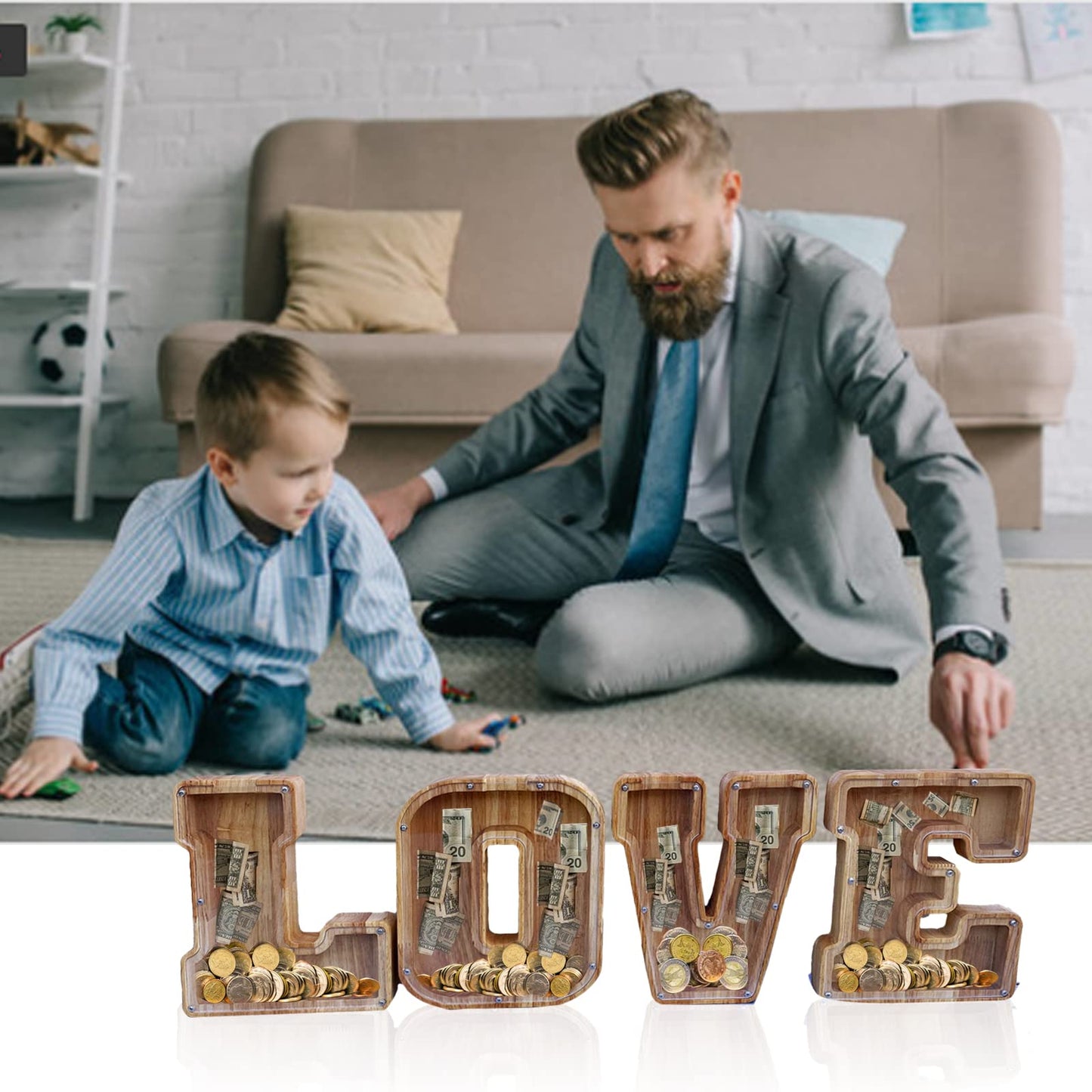 YWMSGM Large Personalized Wooden Letter Piggy Bank – Cut-Out Alphabet Design