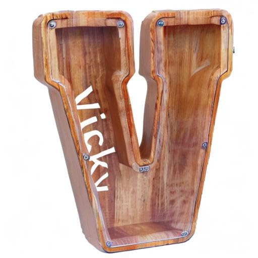 YWMSGM Large Personalized Wooden Letter Piggy Bank – Cut-Out Alphabet Design