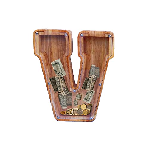 YWMSGM Large Personalized Wooden Letter Piggy Bank – Cut-Out Alphabet Design