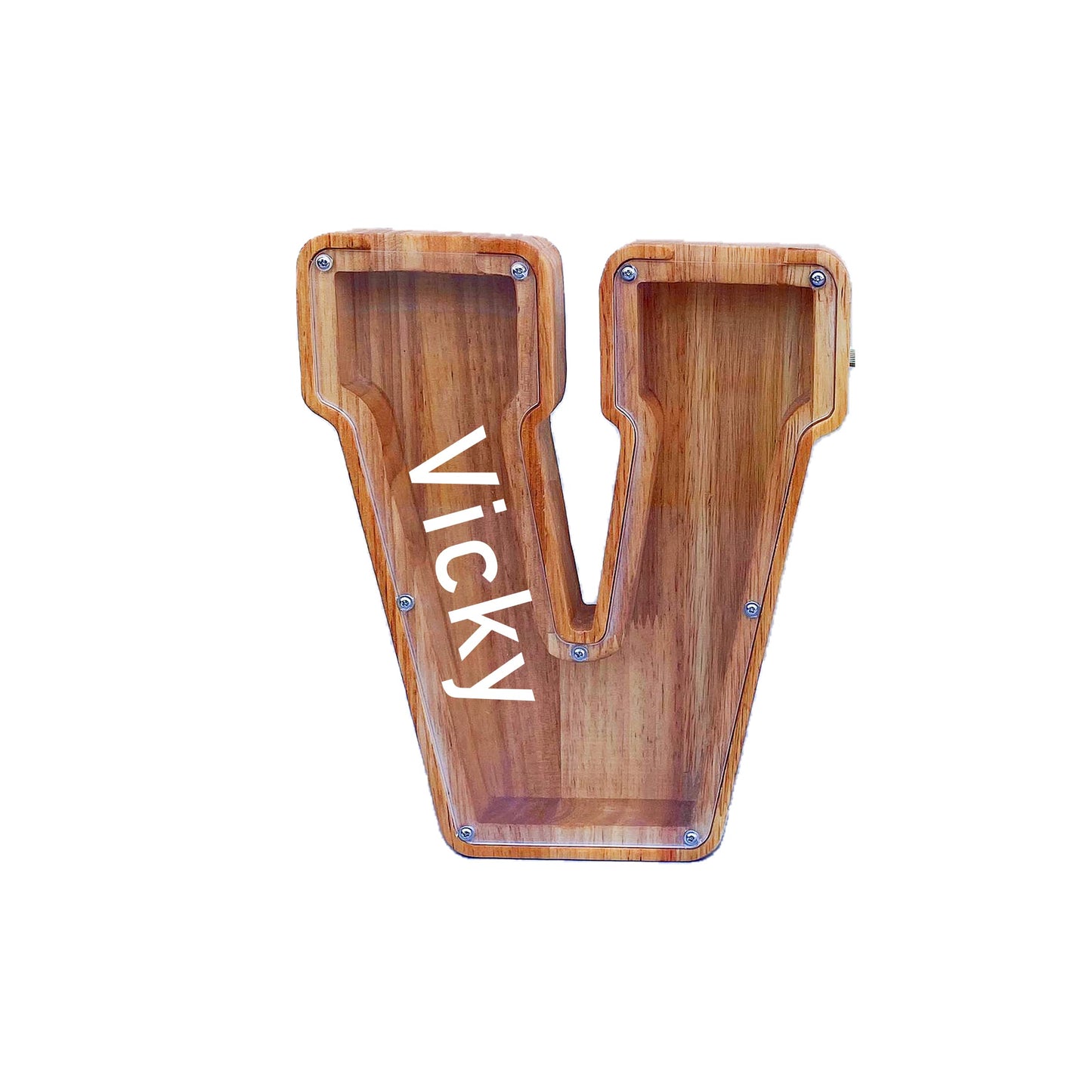 YWMSGM Large Personalized Wooden Letter Piggy Bank – Cut-Out Alphabet Design