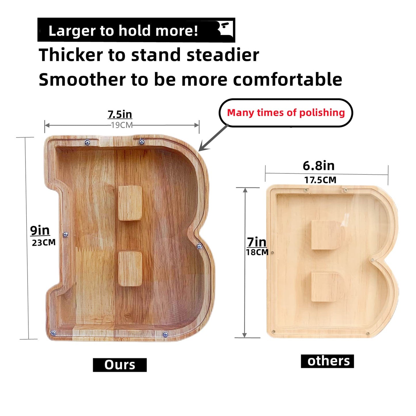 YWMSGM Large Personalized Wooden Letter Piggy Bank – Cut-Out Alphabet Design