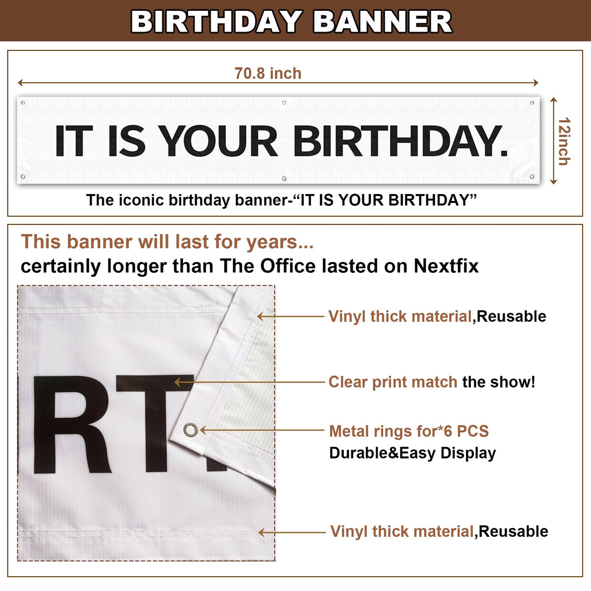 YWQIPABA It Is Your Birthday Banner – Office Theme, 6 ft x 1 ft, Metal Grommets
