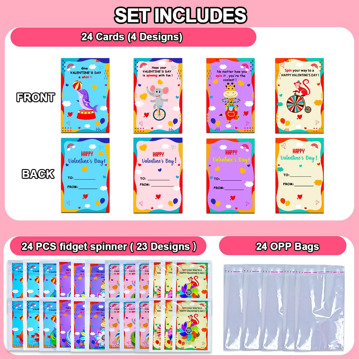 YXOTJHS 24-Pack Valentines Day Fidget Spinner Cards for Kids - Classroom Exchange
