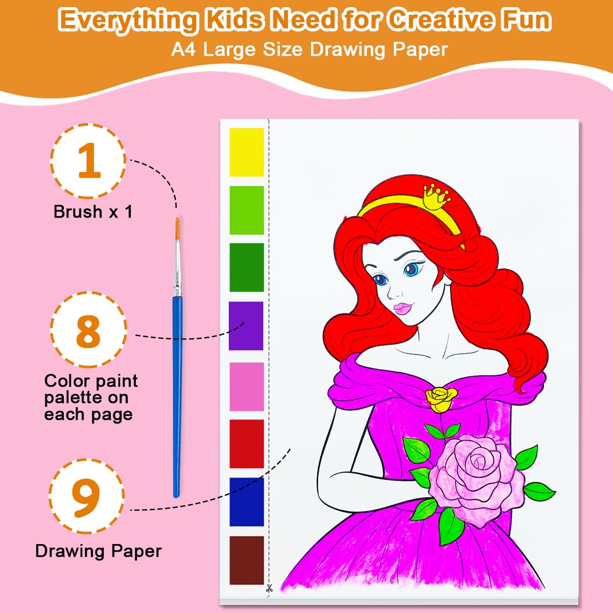 YXOTJHS Watercolor Coloring Book — Mess-Free Paint with Water for Kids 4–8