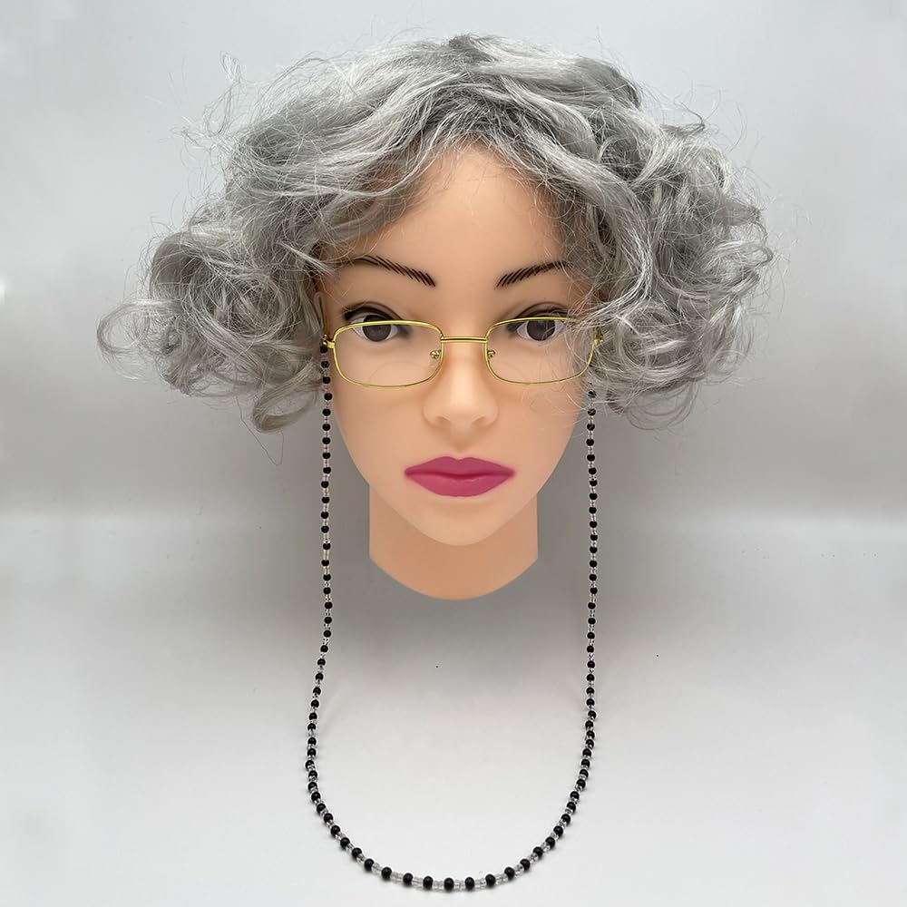 Yxtwaeh 4-Piece Old Lady Wig Costume Set — Gray Wig, Glasses & Accessories