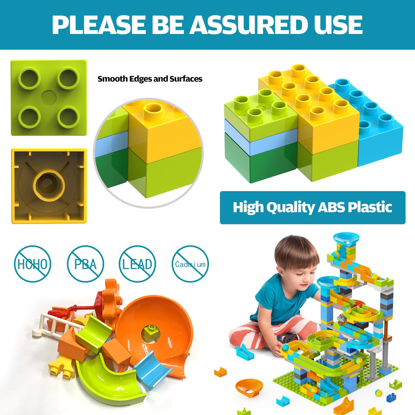 YY LANDTOYS 3in1 Marble Runs for Kids 3-5 | 203 Pieces LEGO DUPLO Compatible STEM Building Toy